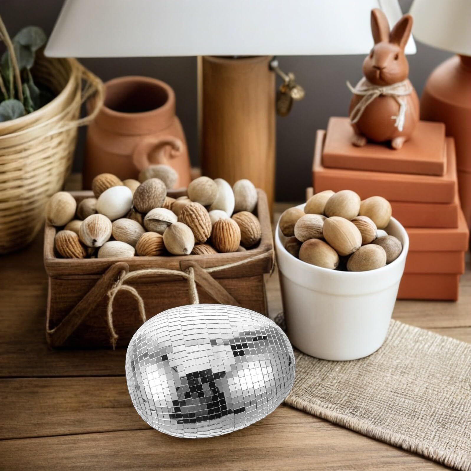 Beavorty Uovo Specchio da Discoteca Argento Decorazione Pasquale in Vetro Leggero Riutilizzabile per Eventi Giardino e Feste Effetto Riflettente Unico e Creativo