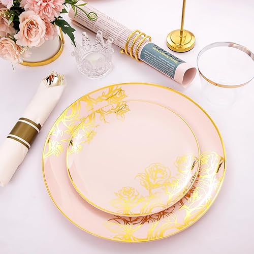 Miniatura 9 de DaYammi 180PCS Red Disposable Plastic Plates Red and Gold Rim Plates Fancy Plastic Party Plates Red Disposable Dinnerware include 30 Dinner Plates