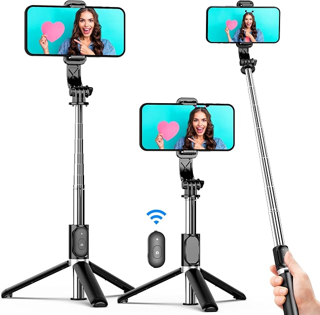 Selfie Stick Tripod, 4 in 1 Extendable Selfie Stick 360° Rotation Tripod Stand with Detachable Wireless Remote Portable Mobile Phone Holder Compatible with GoPro, iPhone, Android Smartphone