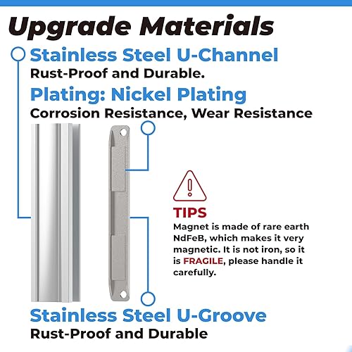 Miniatura 25 de Imán para puerta de ducha, marco de puerta de canal en U con policarbonato transparente e imán para puertas de ducha de vidrio oscilante de 3/8