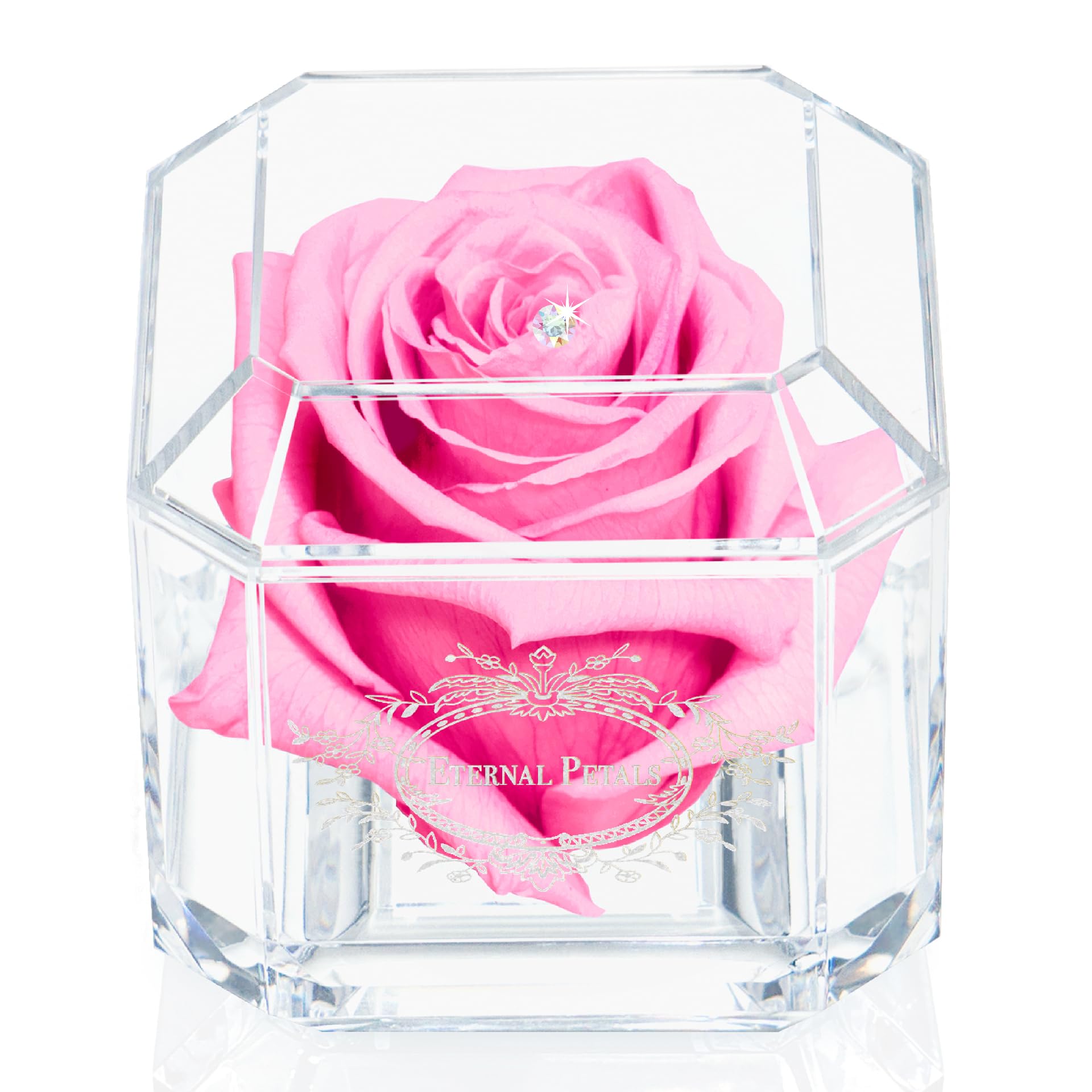 A 100% Real Rose That Lasts Years - Eternal Petals, Handmade in London - White Gold Solo with A Multicolor Crystal (Deep Red) — view 12