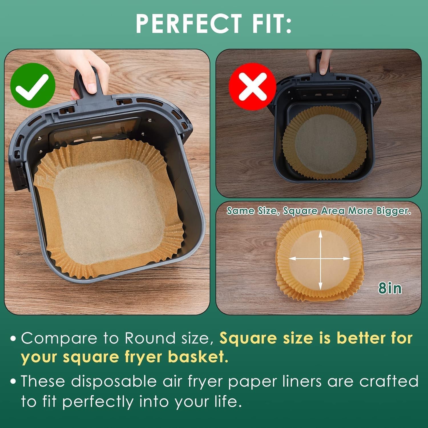 100 PCS Air Fryer Paper Sheets, Disposable Paper Liner for Microwave, Oil-Proof Air Fryer Parchment Paper for Frying, Baking, Cooking, Roasting and Microwave (Square 8 INCH) (Regular) 1