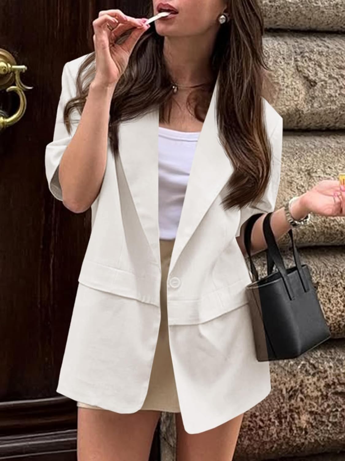 Cicy Bell Womens Dressy Casual Short Sleeve Blazer Summer Oversized Loose Fit Work Office Lapel Suit Jacket - Image 3