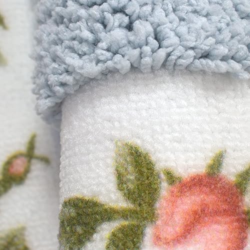 Miniatura 6 de ABREEZE Juego de 2 alfombras de baño con diseño floral de rosas, tapete de ducha de baño de microfibra y tapete de inodoro en forma de U,