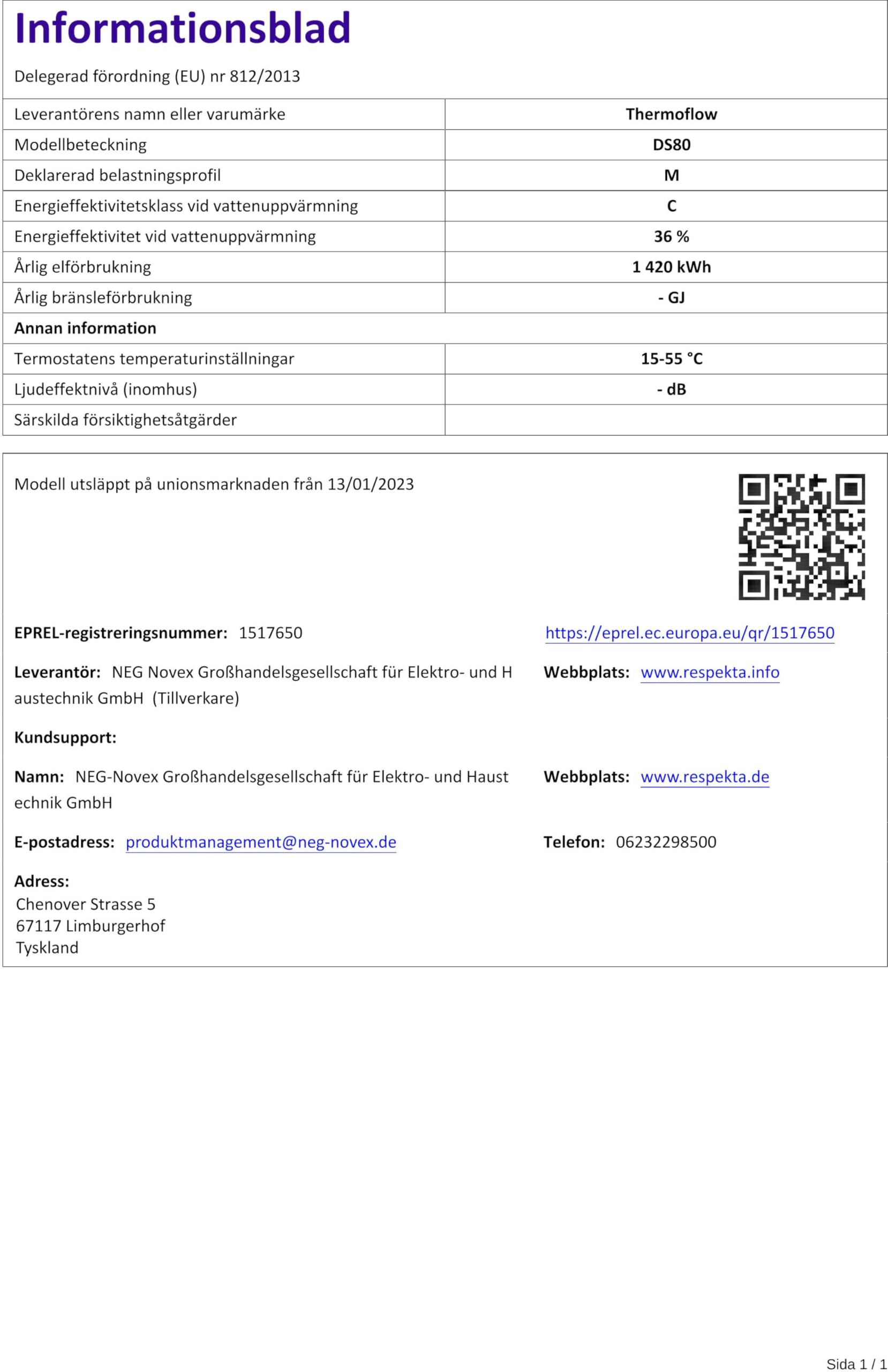 Thermoflow DS80 Warmwasserspeicher 80 Liter druckfest/steckerfertig/bis 75 °C/G 1/2“ Anschluss/Warmwasserbereiter für Küche, Waschtisch, Dusche oder Badewanne
