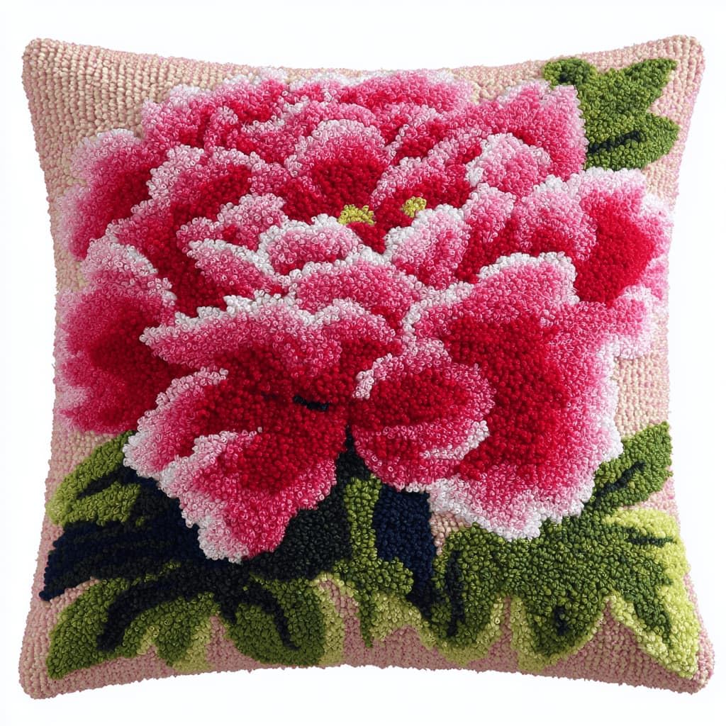 Kitquiver Latch Hook Kits for Adults Peony Rug Cover Pillowcase Beginner DIY Needlework Embroidery Kits Handmade Set Craft Sofa Home Decor 43X43Cm