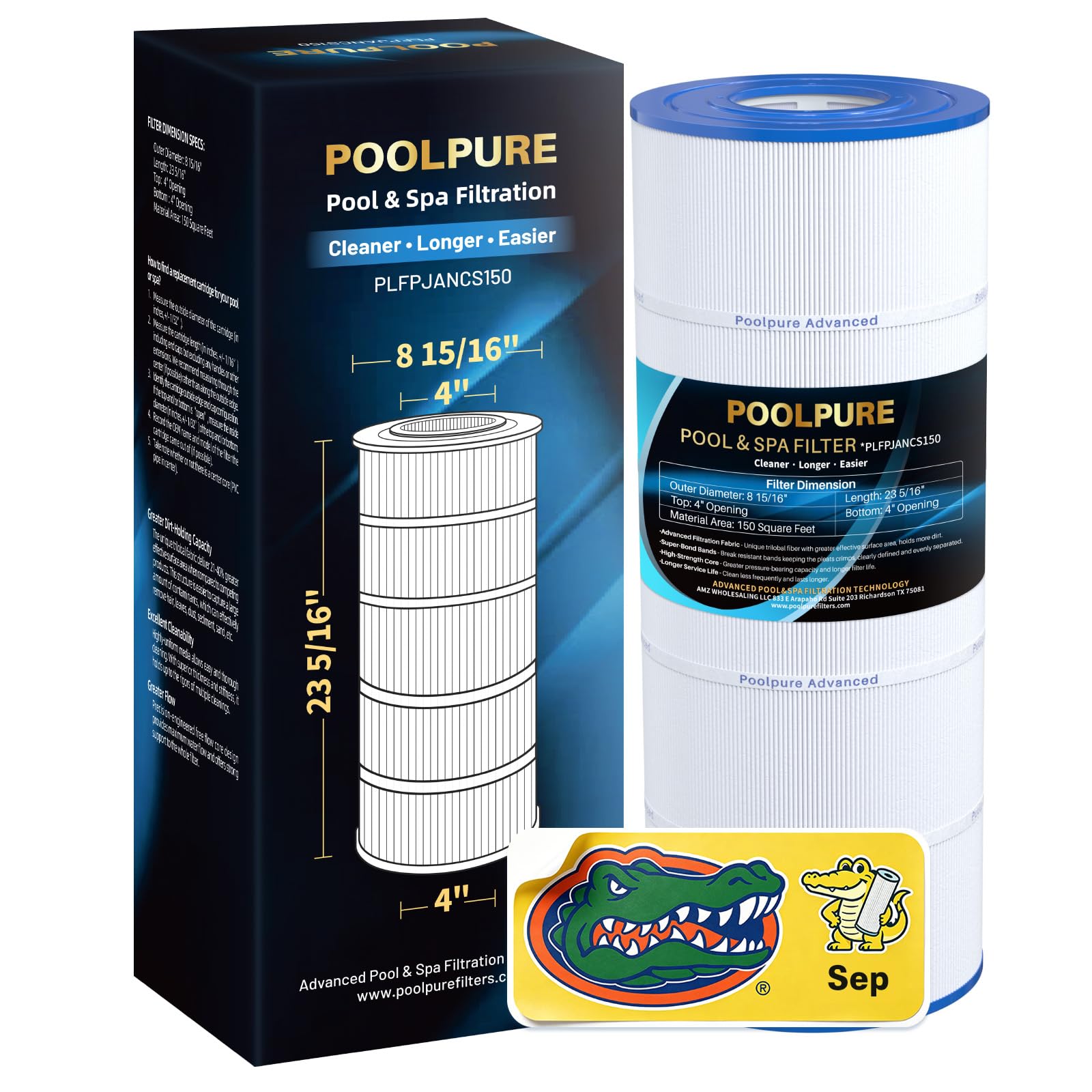 POOLPURE PLFPJANCS150 Filtre de Piscine remplace Jandy CS150, R0462300, PJANCS150, Unicel C-8414, C-8317, Waterway Pro Clean 817-0075N, 817-0150N, Filbur FC-0822, FC-1273, FC-1288 7, Hayward C. 1502
