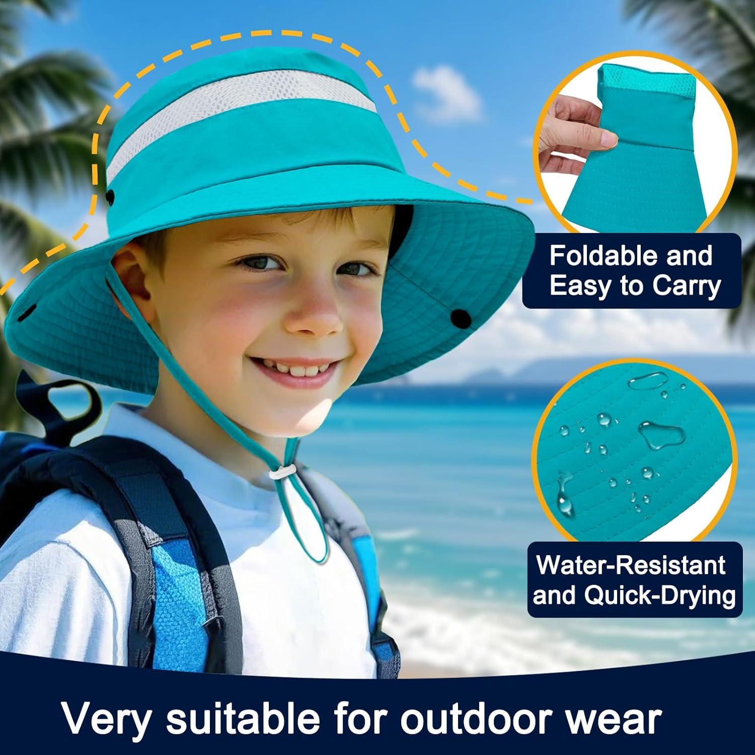 Outdoor Kids Sun Hat for Boys Girls Wide Brim Mesh Bucket Hat UPF 50+ Sun Protection Breathable Summer Fishing Safari Hat - Image 4