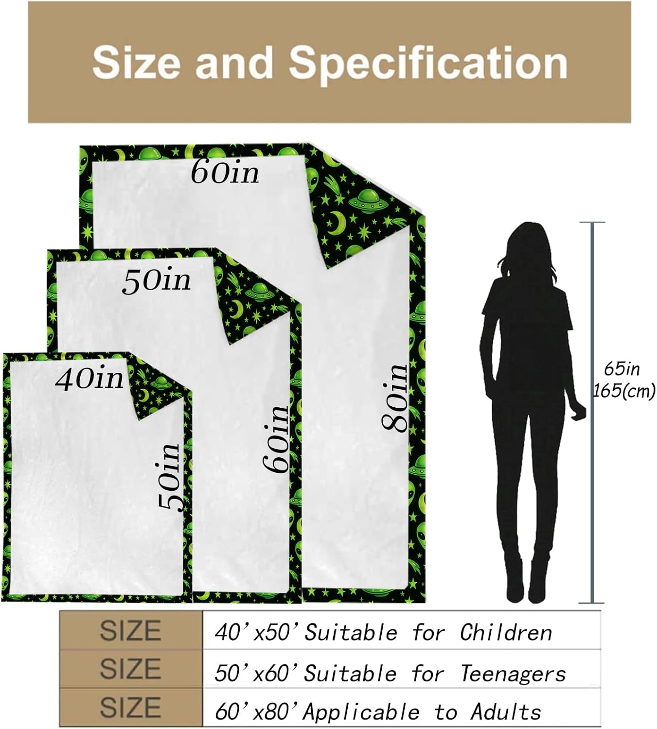 Green Alien Throw Blanket Gifts for Adults Kids, Galaxy Blankets for Living Room Bedroom Decor, Fuzzy Warm Flannel Plush 50"x60" - Image 3