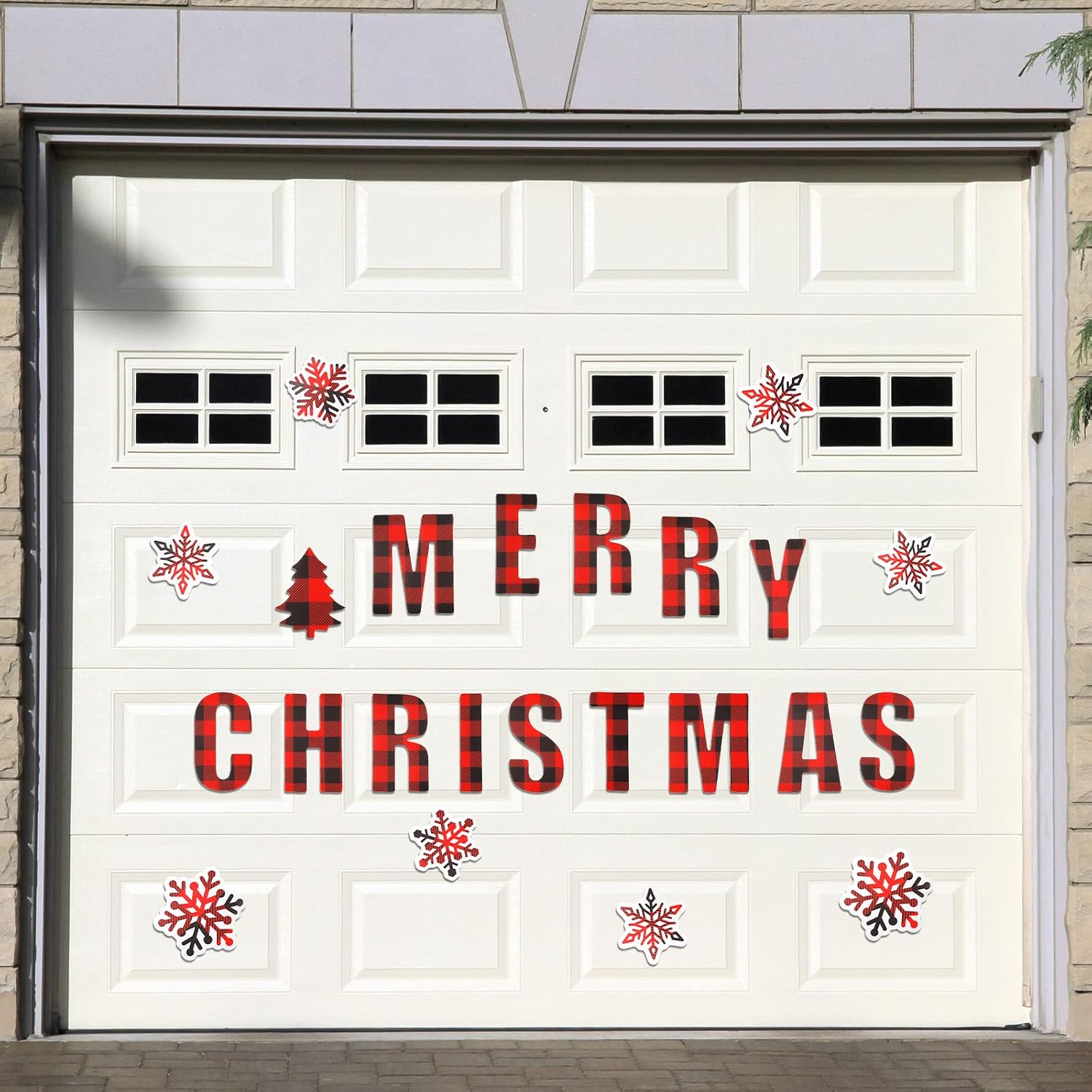 23 Pieces Merry Christmas Garage Door Decorations Buffalo Plaid Magnetic Stickers for Outdoor Xmas Holiday Refrigerator Car Decal Garage Door DIY Decor (Black, Red, Classic Style)