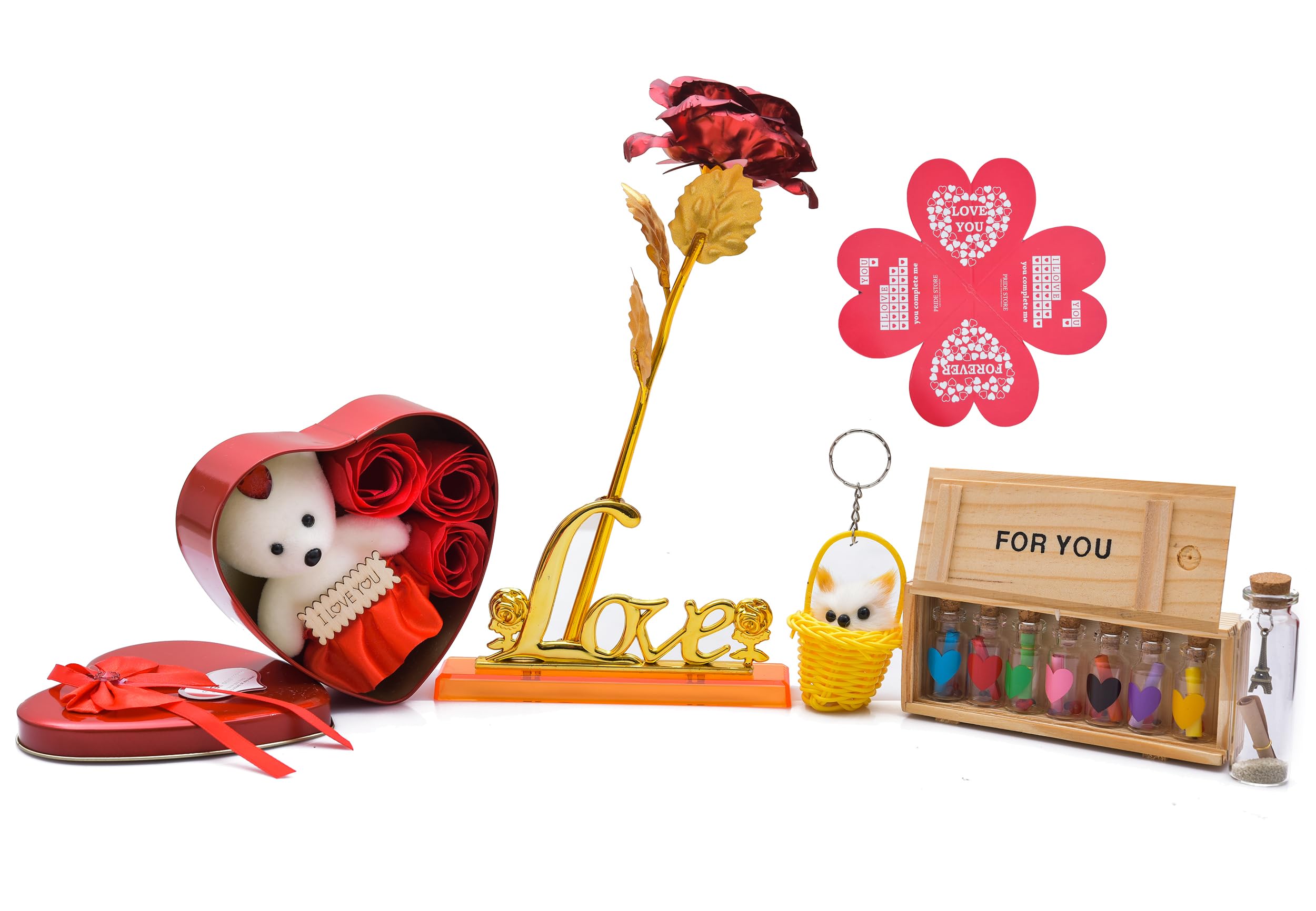 Pride Store Valentine's Day Couple Gifts For Husband Wife Boyfriend Girlfriend (Red Rose Love Stand Heart Box Msg Bottle Cat Keychain 7pcs Message Pills Heart Shape Love Card)-image-42