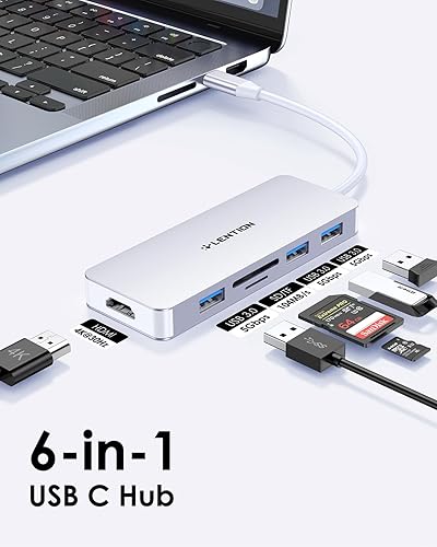 Miniatura 2 de LENTION Adaptador USB a USB-C 5 en 1 con lector de tarjetas micro SD/SD para iPhone, adaptador multipuerto HDMI a USB C Hub 4K a 30Hz con 3 USB 3.0