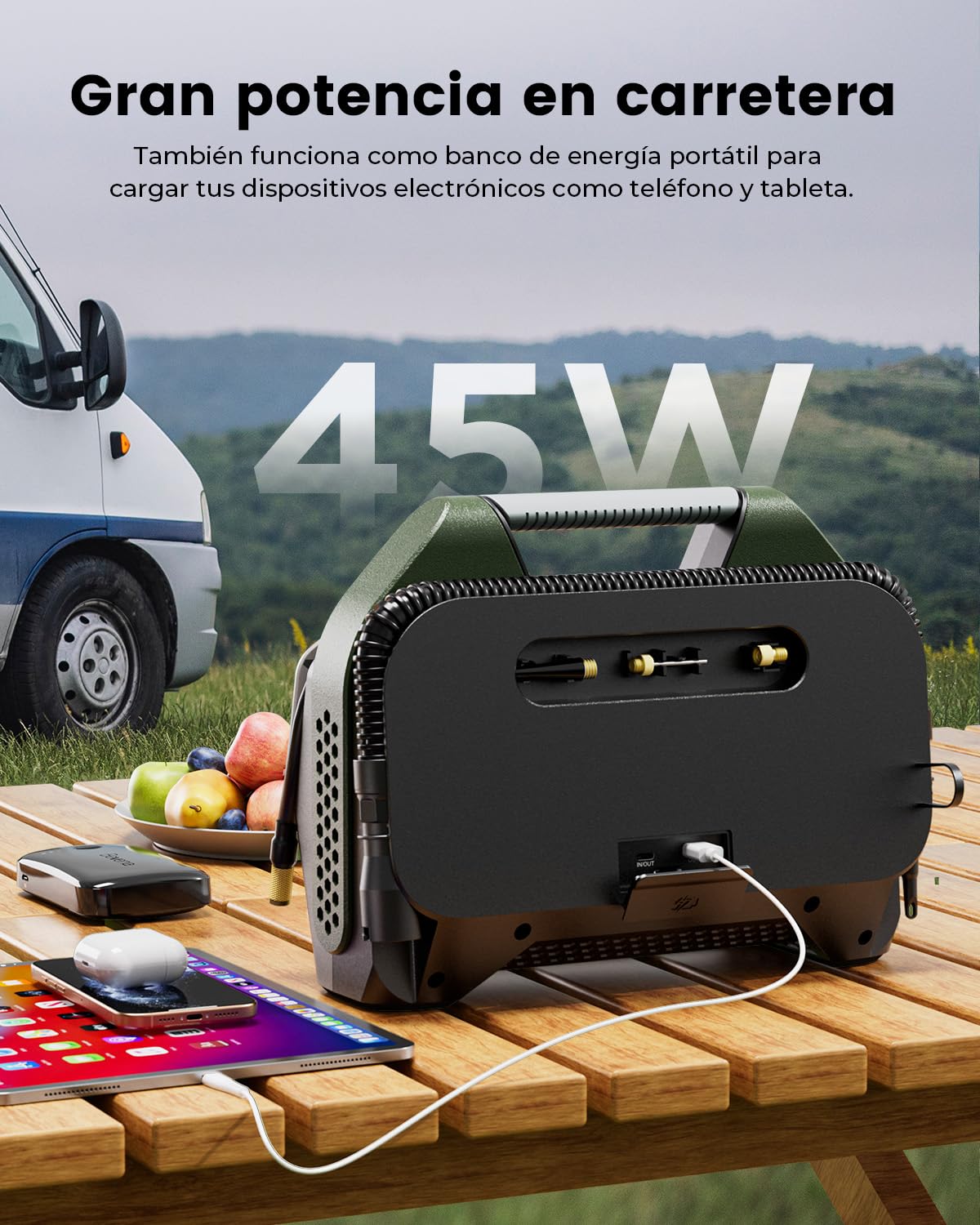 ETENWOLF Vortex S7 Inflador de neumáticos para vehículos pesados, bomba de aire portátil para neumáticos de coche con batería de 11,03 bar y batería de 38400 mAh, bomba de aire inalámbrica con ciclo