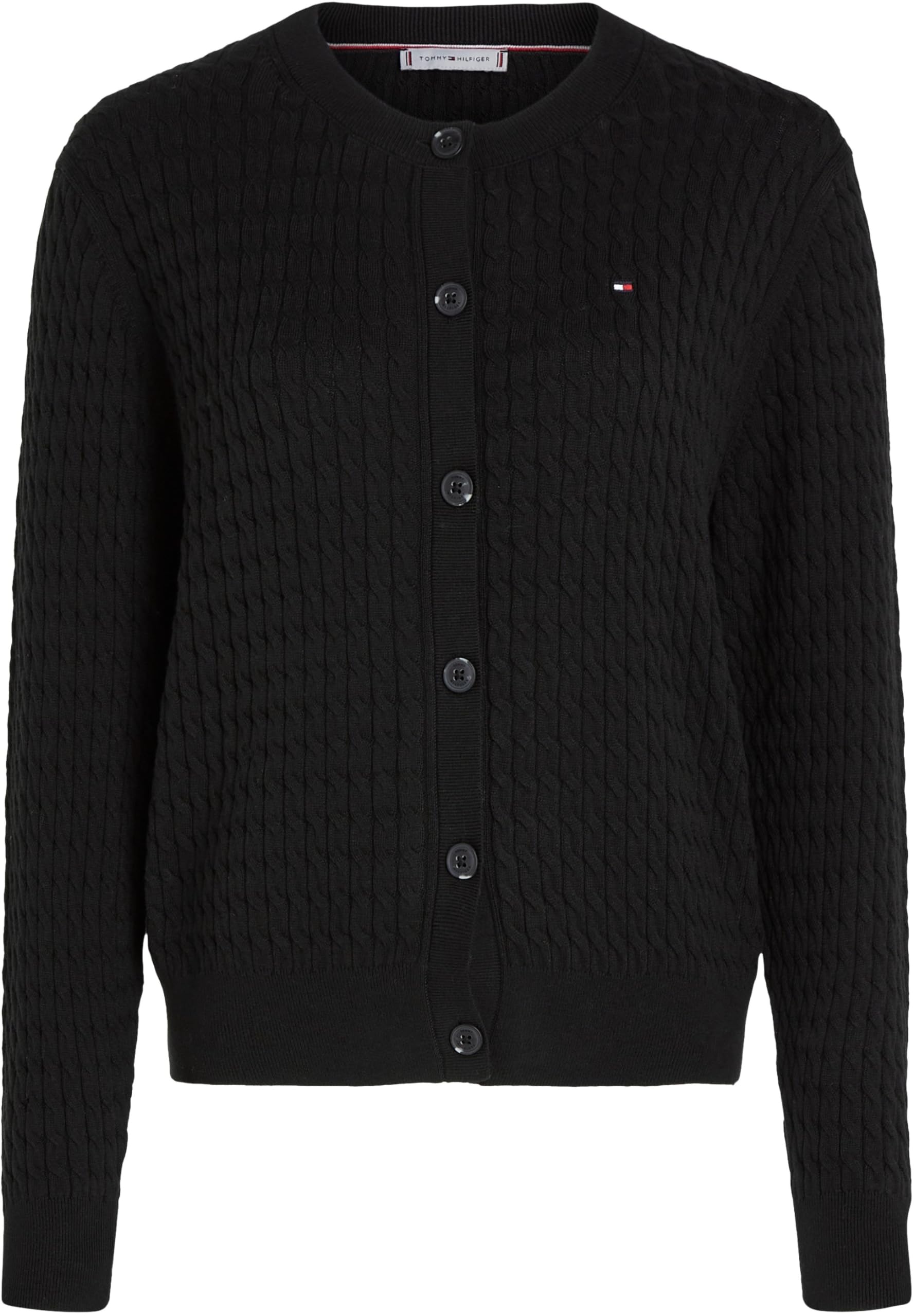 Tommy Hilfiger Damski sweter kardigan CO Cable C-NK, czarny, XXS, Czarny, XXS