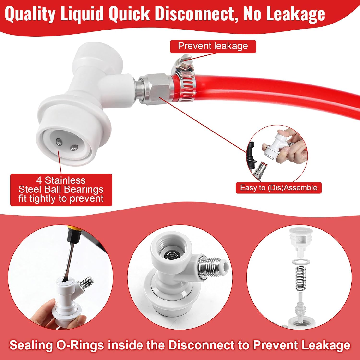 Ball Lock Gas Line Assembly, 5 FT Co2 Gas Line Tubing for Kegerator