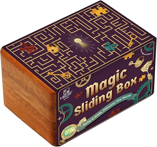 Miniatura 8 de BSIRI Caja deslizante mágica, caja secreta de madera para rompecabezas con compartimentos ocultos, joyería misteriosa ideal con cerradura de