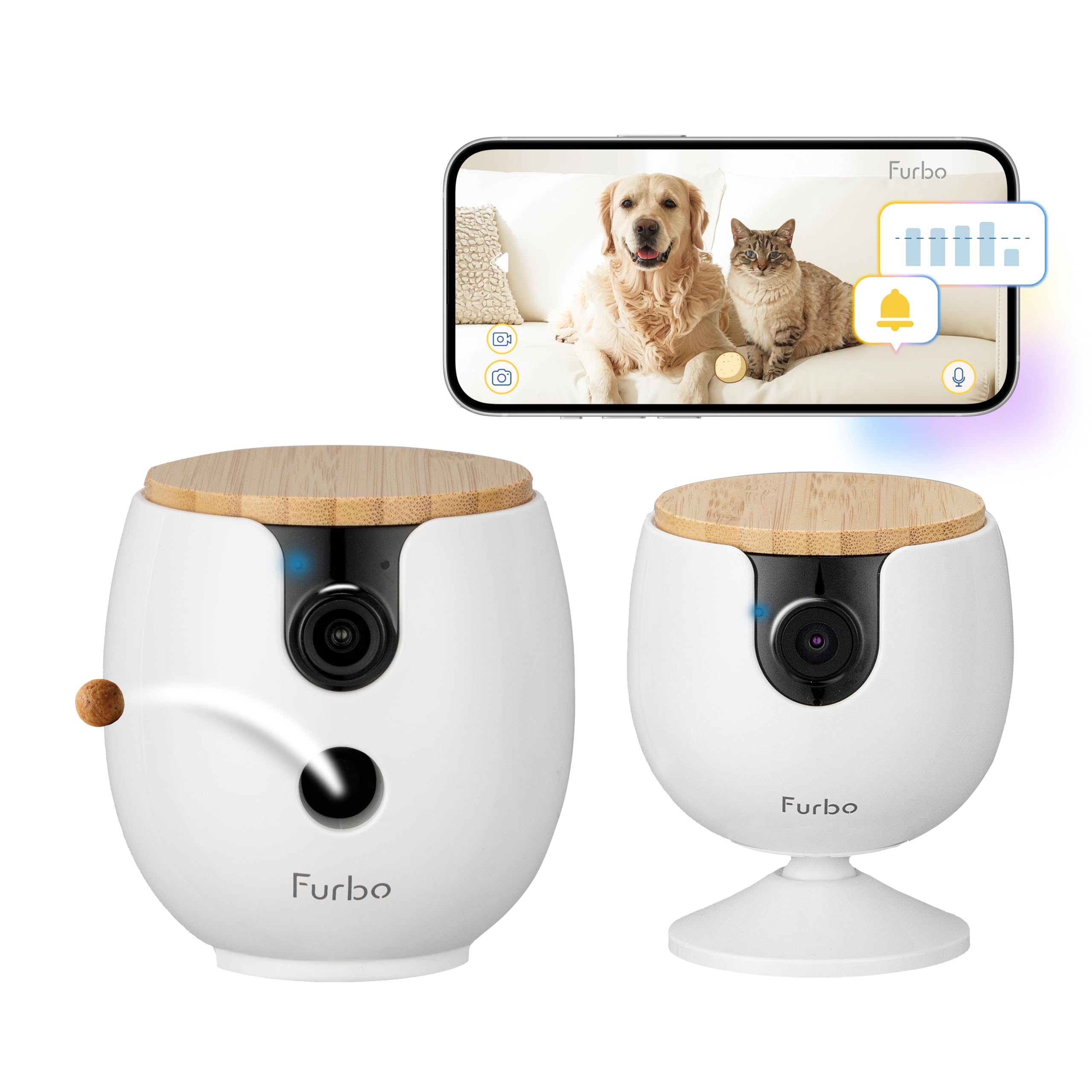 Furbo [New Mini 360° Camera + Mini Cam [New Subscription Required at Setup] (2-Camera Bundle Nanny Pro Subscription): Pet Safety Alerts, Dog & Cat Cameras with Speaker, Phone App & Night Vision