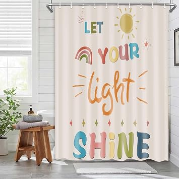 Quotes Colorful Kids Bathroom 60x72 Shower Curtain Sets Toddler Cartoon Inspirational Classical English Letter Let You Light Shine Sun Simple Classic for Child Kids Princess Bathroom Sets