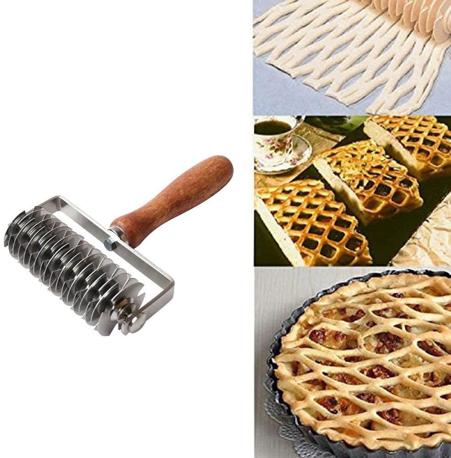 Oriental riverkit Rouleau à Losanges Pizza Lattice Cutter Roller, Rouleau Coupe-pâtes en Acier Inoxydable, Mini Cuisine Pâte À Cuire Pain, pour Découper De La Pâte à Pâtisserie 13,3 X 20,5 X 5