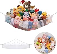 Vista 1 de X-Large Stuffed Animal Net Hammock Corner (Fixed Size Min 3’6” Right-angled Corner Space Each Side, Non-Stretchable) Toy Organizer for Plushies White