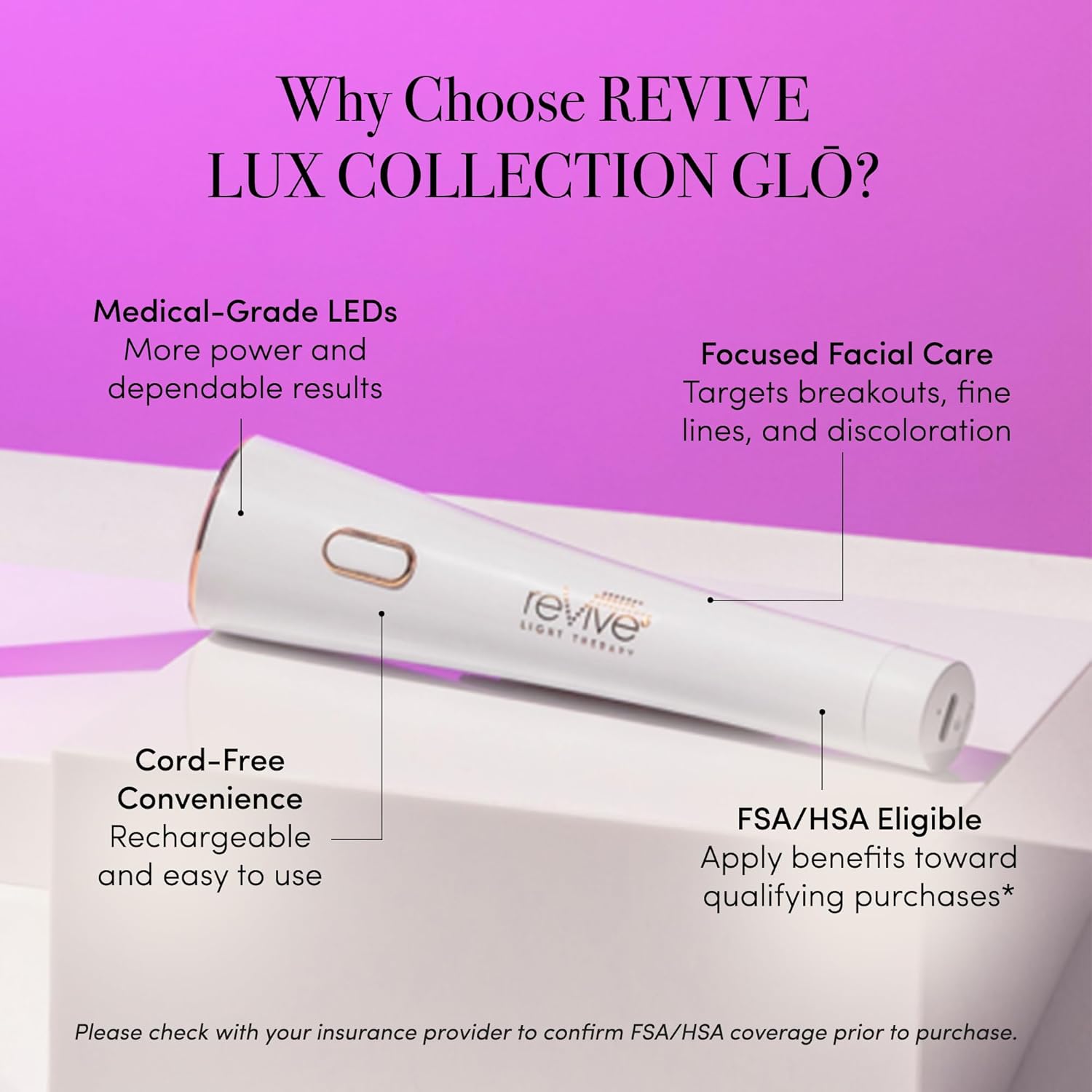 reVive Lux Collection Glo Aging & Acne Device, FDA-Cleared & Medspa-Quality Blue Light, Red, Amber & Infrared Acne Tools, Science-Backed LED Light Therapy Products