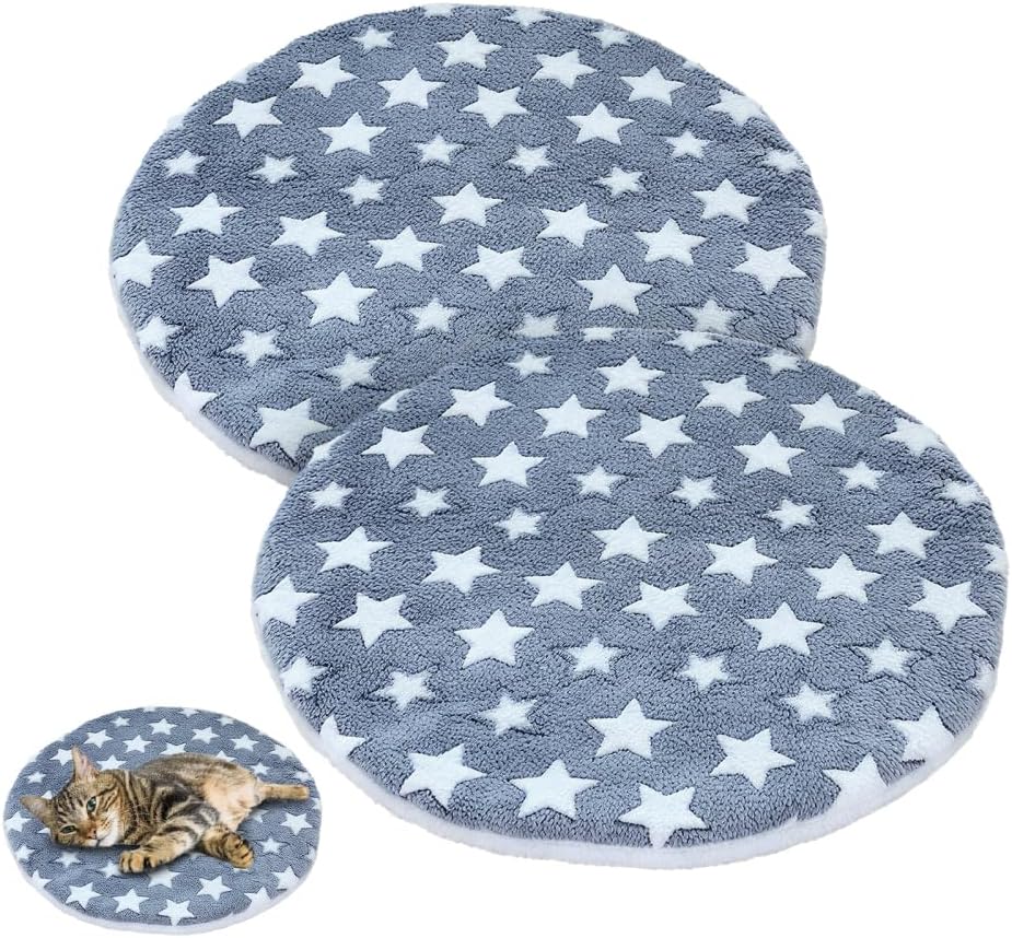 DONGKER Round Cat Bed Mat,2 PCS 40cm*40cm Double-Sided Coral Fleece Pet Cushion Pad for Beds Cat Trees Crates Sofa Lounging
