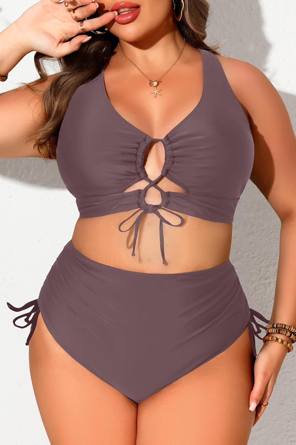 Women Plus Size Two Piece Swimsuit - Tummy Control Bikini Sexy Lace Up Bathing Suits Cutout Swimwear 2025 - Image 3