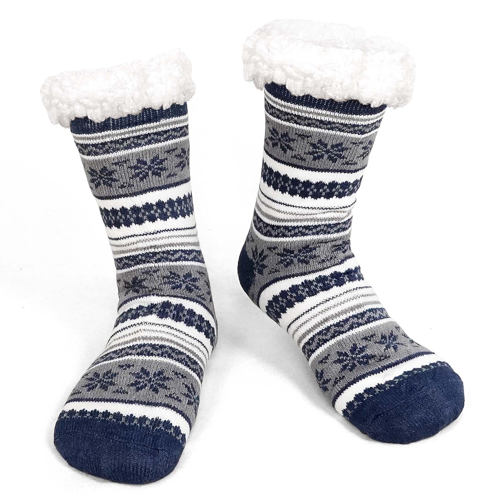 Men's Fluffy Slipper Socks: Thick Thermal Warm Winter Non-Slip Socks Men Fuzzy Fleece Lined Soft Grip Cosy Novelty Stocking for Christmas Gifts Bed Home 1 Pair Size 6-11