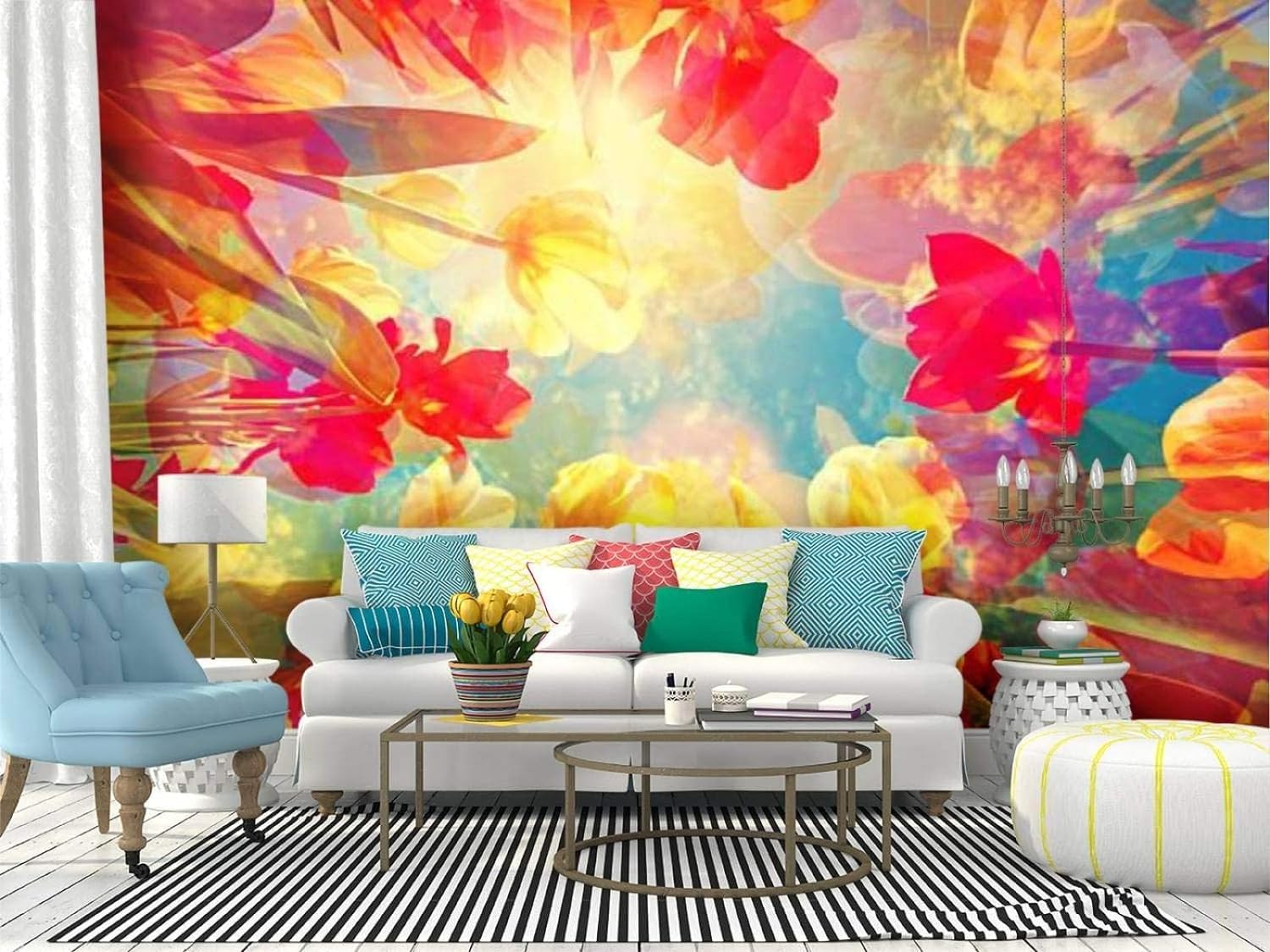 Papier peint mural 3D amovible fleurs salon et chambre coucher