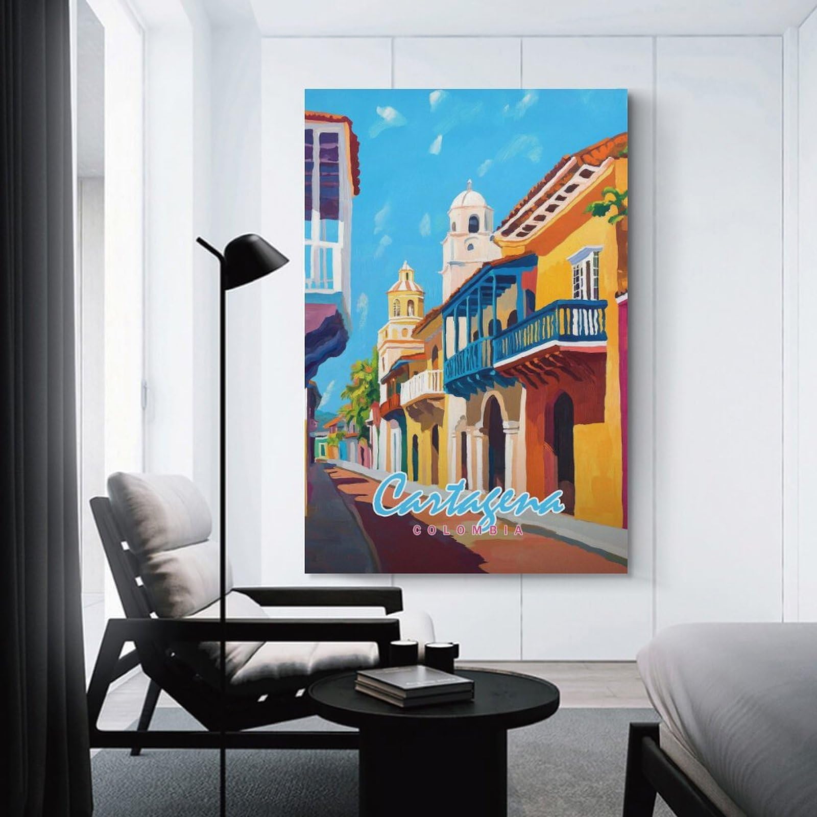 Junmoney Wall Decor Canvas Print Cartagena, Colombia Street Scene, 08x12inch(20x30cm), for Study, Office Or Apartment Decor, Canvas Artwork with Gifting Potential