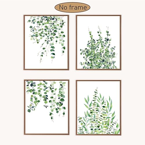 Miniatura 2 de VNWEK Póster artístico de hojas de eucalipto botánico verde salvia, sin marco, 8 x 10 pulgadas, juego de 4, decoraciones de vegetación bohemia para