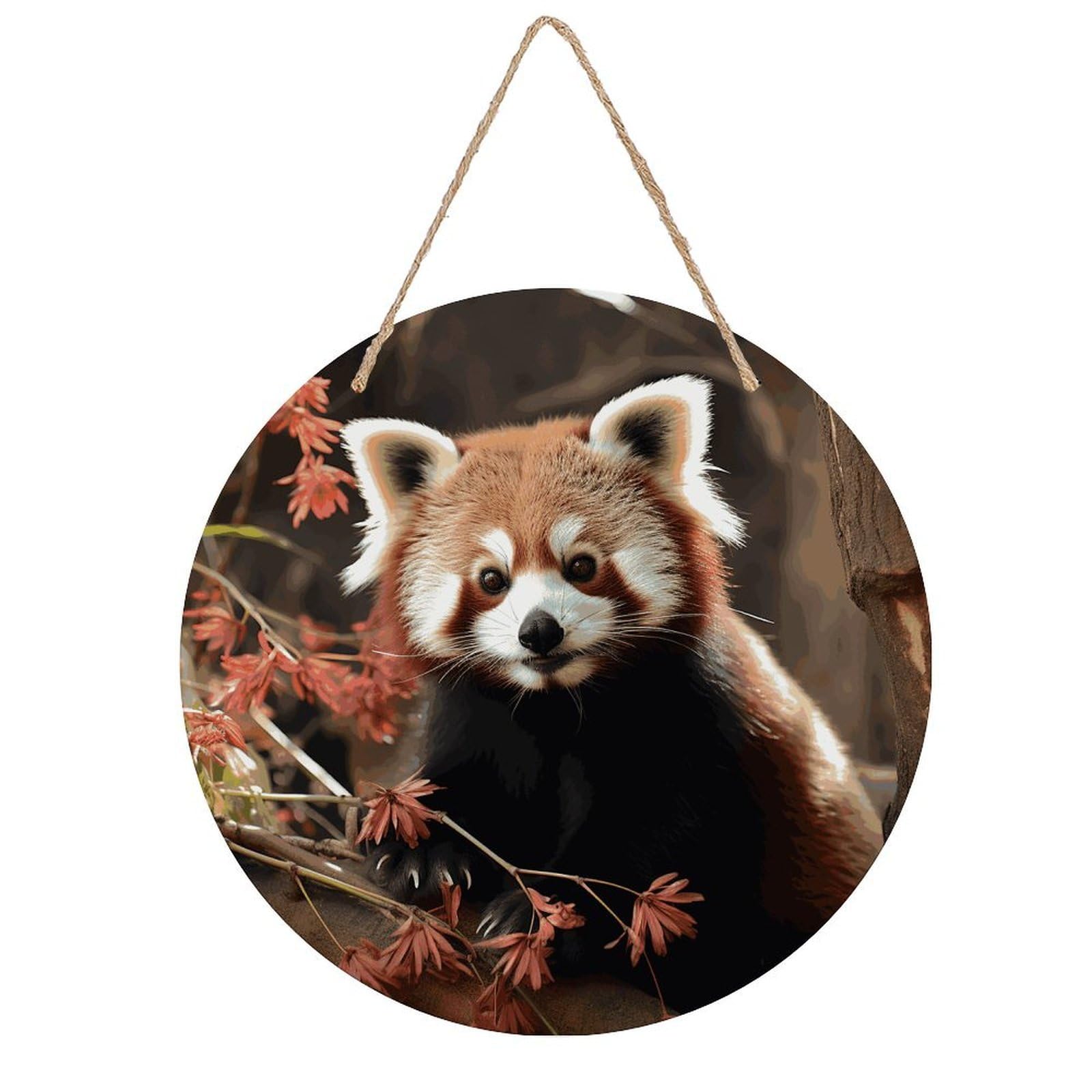 FekiLoot Red Pandas Wall Art Decor Rustic Welcome Sign Round Wood Hanging Sign Decoration Wood Plaque Door Hanger Wooden Signs Wall Hanging Decor Housewarming Gift for Home Outdoor Indoor
