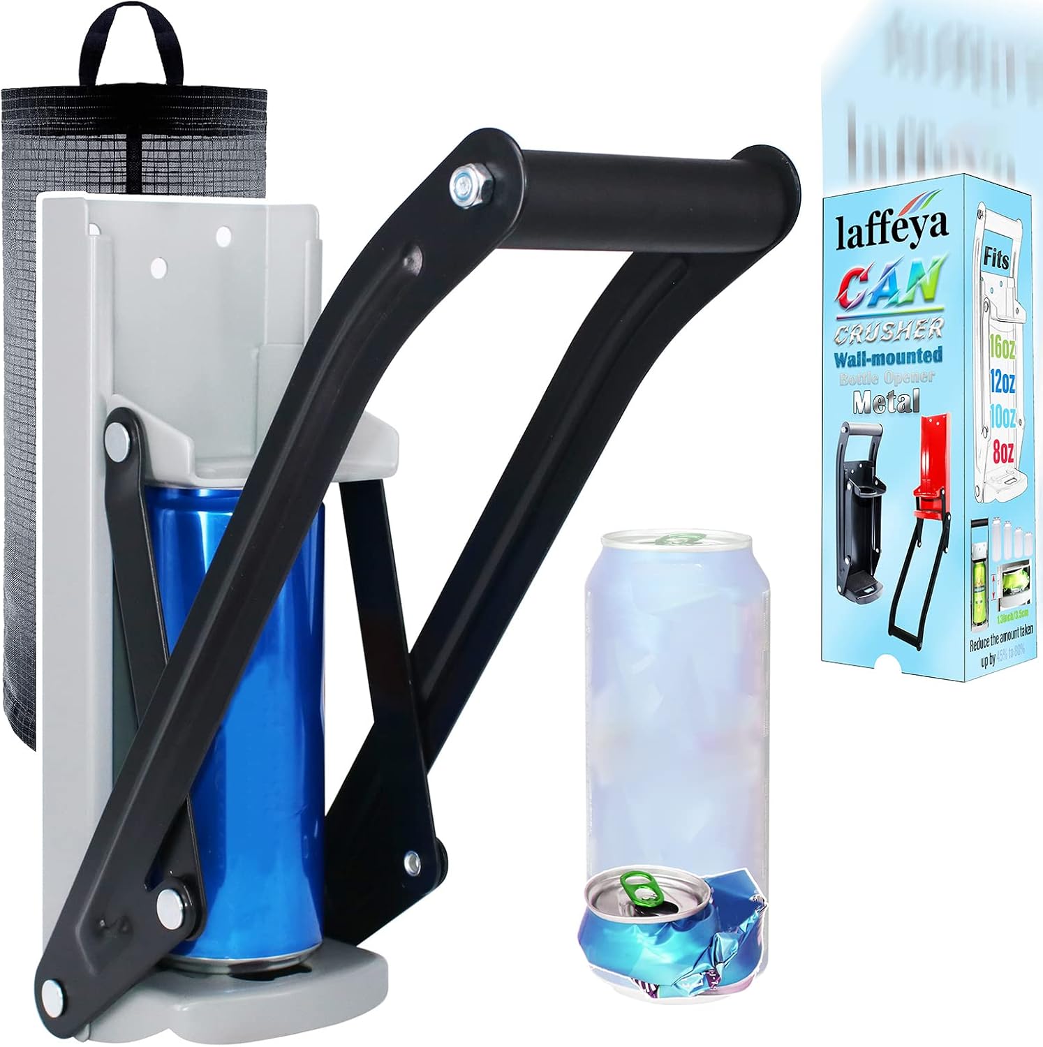 laffeya 16 oz Can Crusher Bottle Opener, Aluminum Can Crushers- Eco-Friendly, Metal Wall Mounted Soda Beer Smasher Recycling Tool (16oz, Gray)