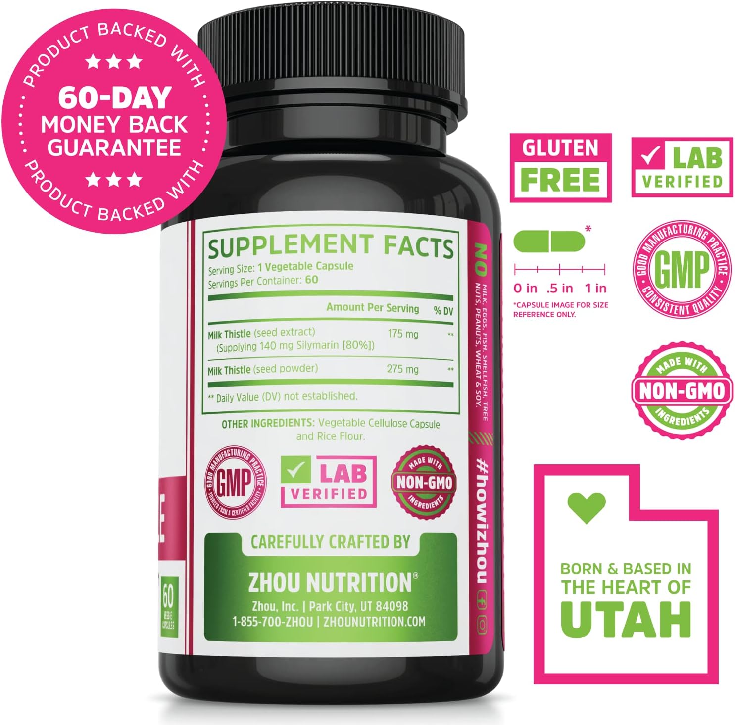 Zhou Milk Thistle Standardized Silymarin Extract for Maximum Liver Support | Detox, Cleanse & Maintain | 60 Tablets