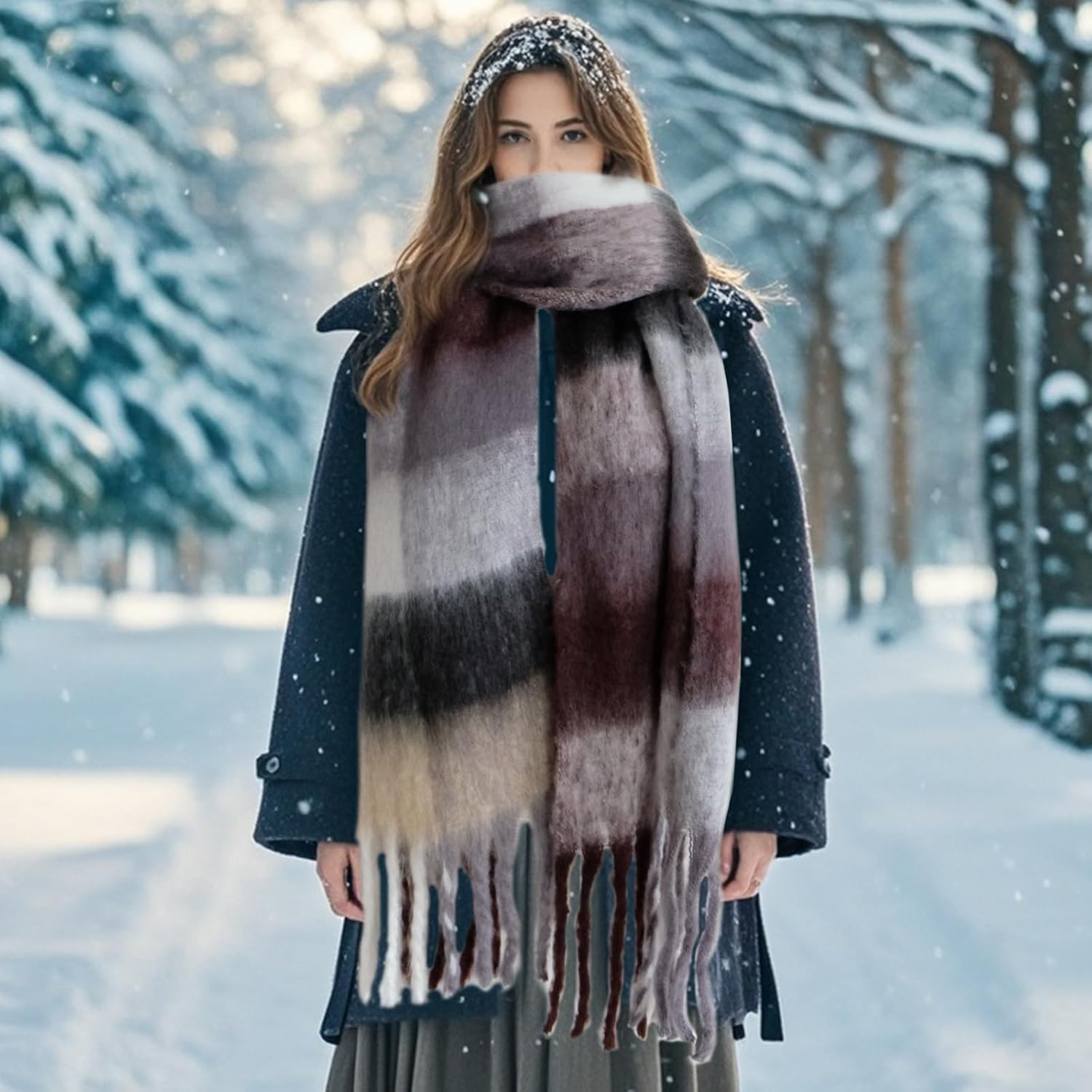 Large Chunky Plaid Scarf Coloured Checked Oversized Scarf Tassel Soft Fall Winter Thick Warm Shawl Women - Image 7