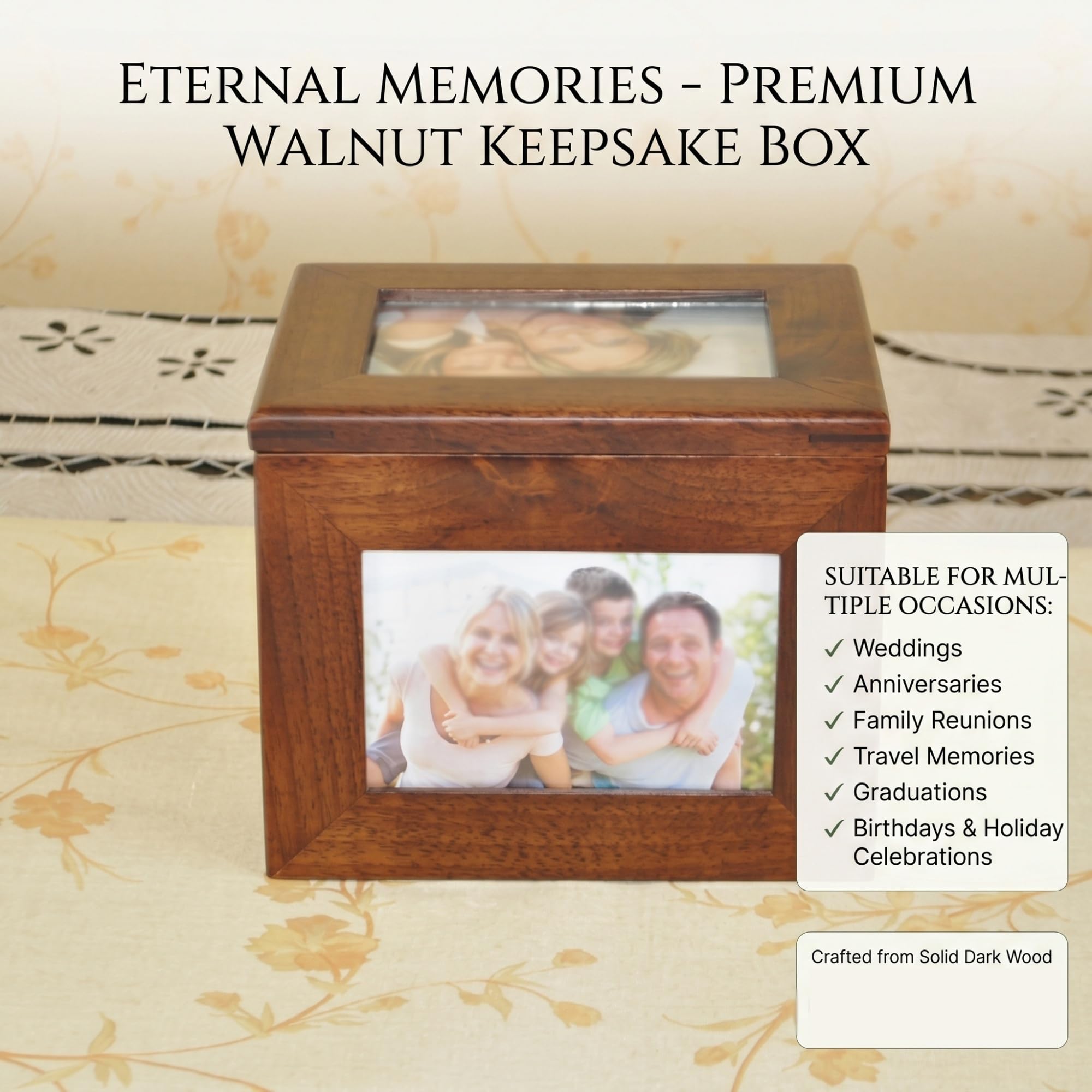 Caja de almacenamiento de álbum, caja de recuerdos de madera con 5 álbumes de fotos extraíbles para fotos de 6 x 4 pulgadas, capacidad para 100 fotos, marco de fotos para decoración del hogar
