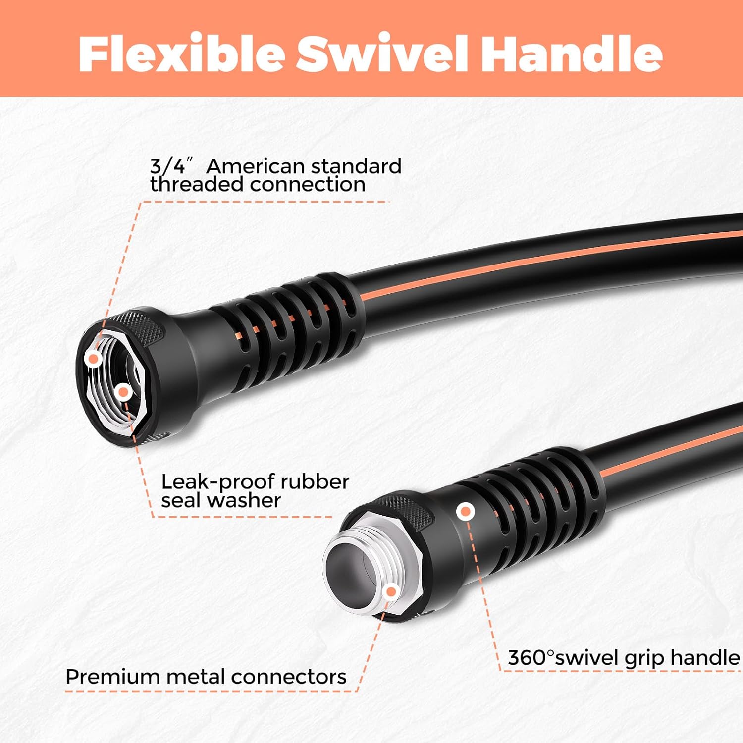Garden Hose 50ft,Water Hose Heavy Duty,Flexible and Durable, Lightweight Hybrid Hose with Swivel Handle,Leakproof Hose Male to Female Fittings