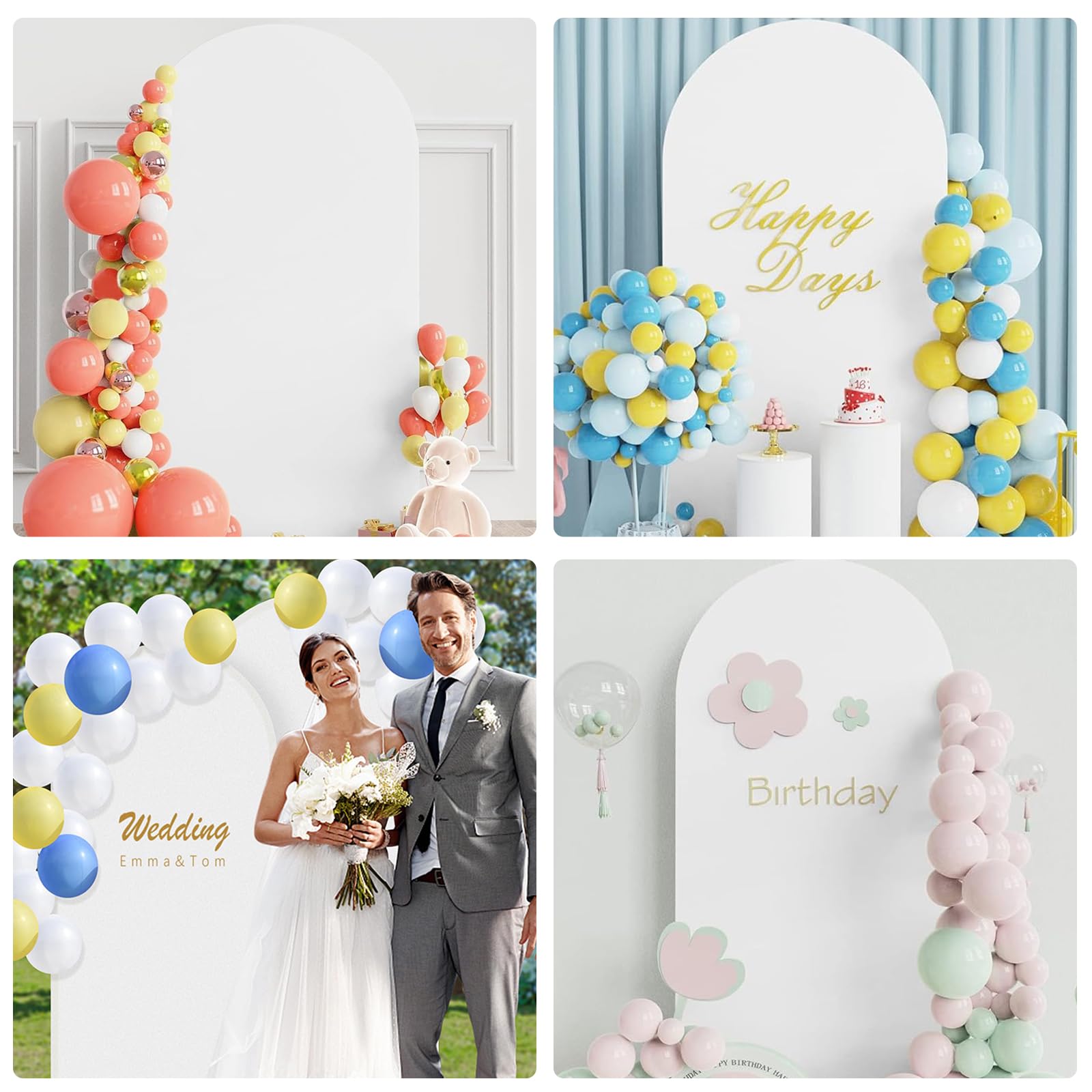 Bogen Hintergrund Abdeckung – Doppelseitiger Hochzeitsbogen Backdrop mit runder Oberseite, idealer Fotohintergrund für Hochzeit, Geburtstag, Zeremonie, Party & Bankett Dekoration (Weiß, 1x2m)