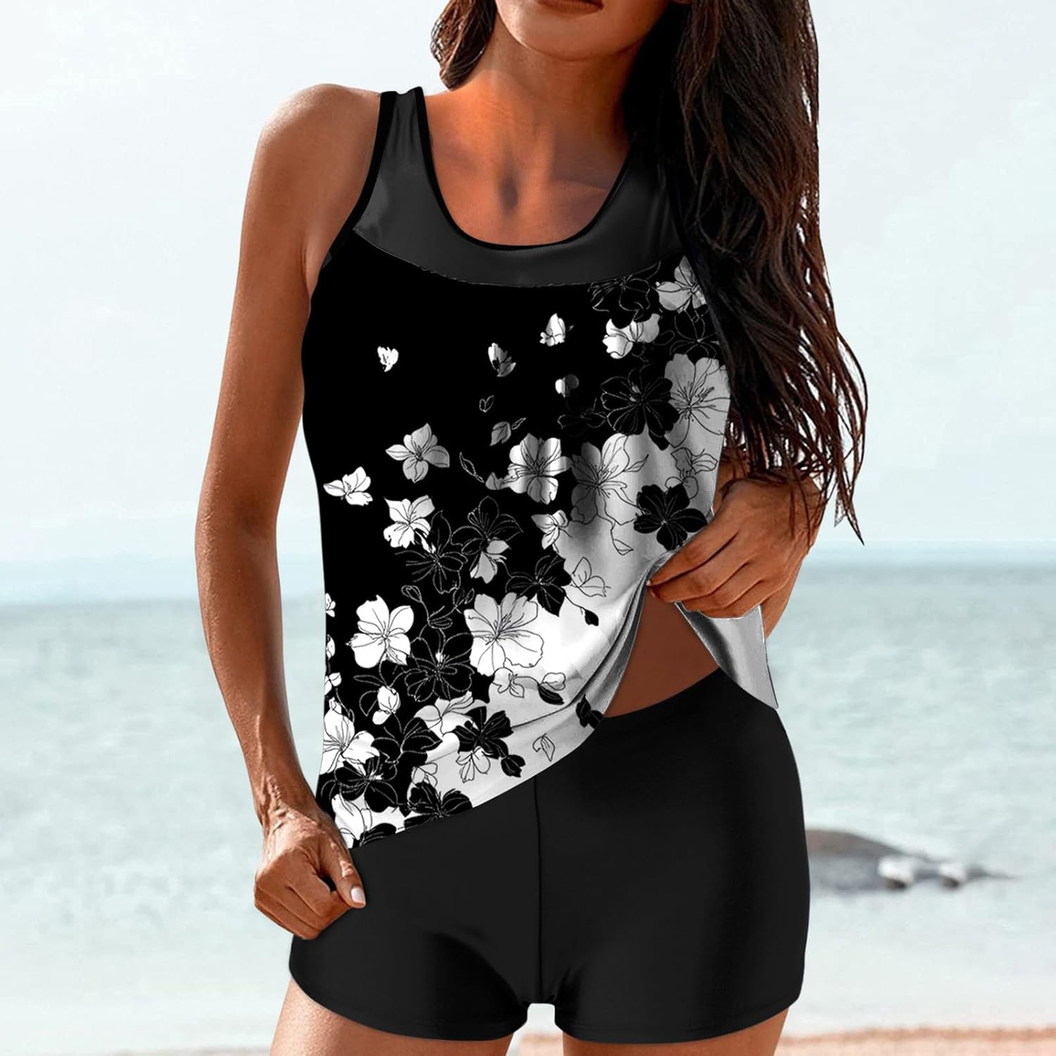 Womens Tankini Bathing Suits Tummy Control - Floral Printed 2 Piece Swimsuits with Boy Shorts Modest Swimwear - Image 2