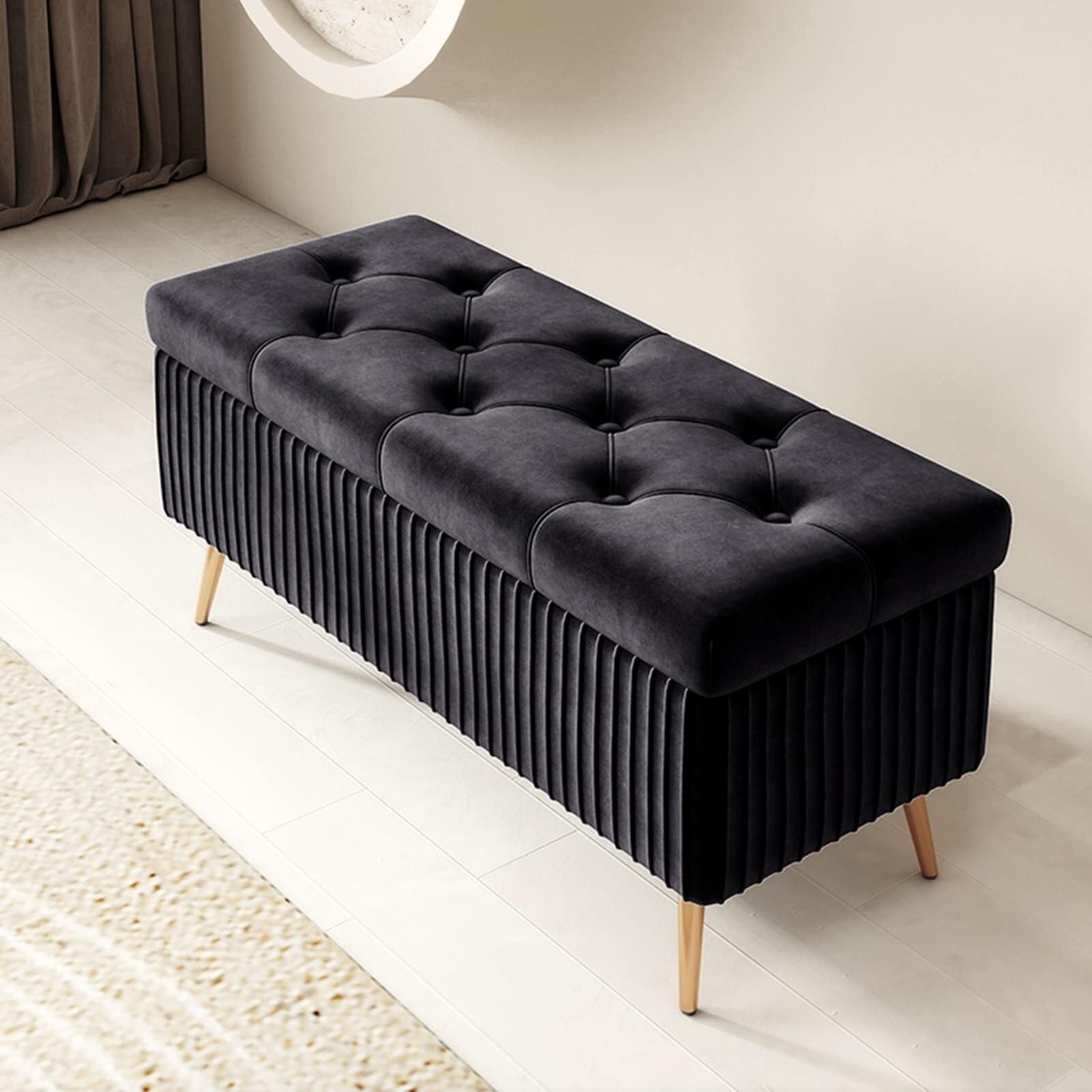 LMMIAOZ 2-in-1 Footrest & Shoe Bench with Storage, Upholstered Foam Padded Ottoman, Sturdy Metal Legs - Large Bedside Foot Stool, Stylish & Functional, Color 2