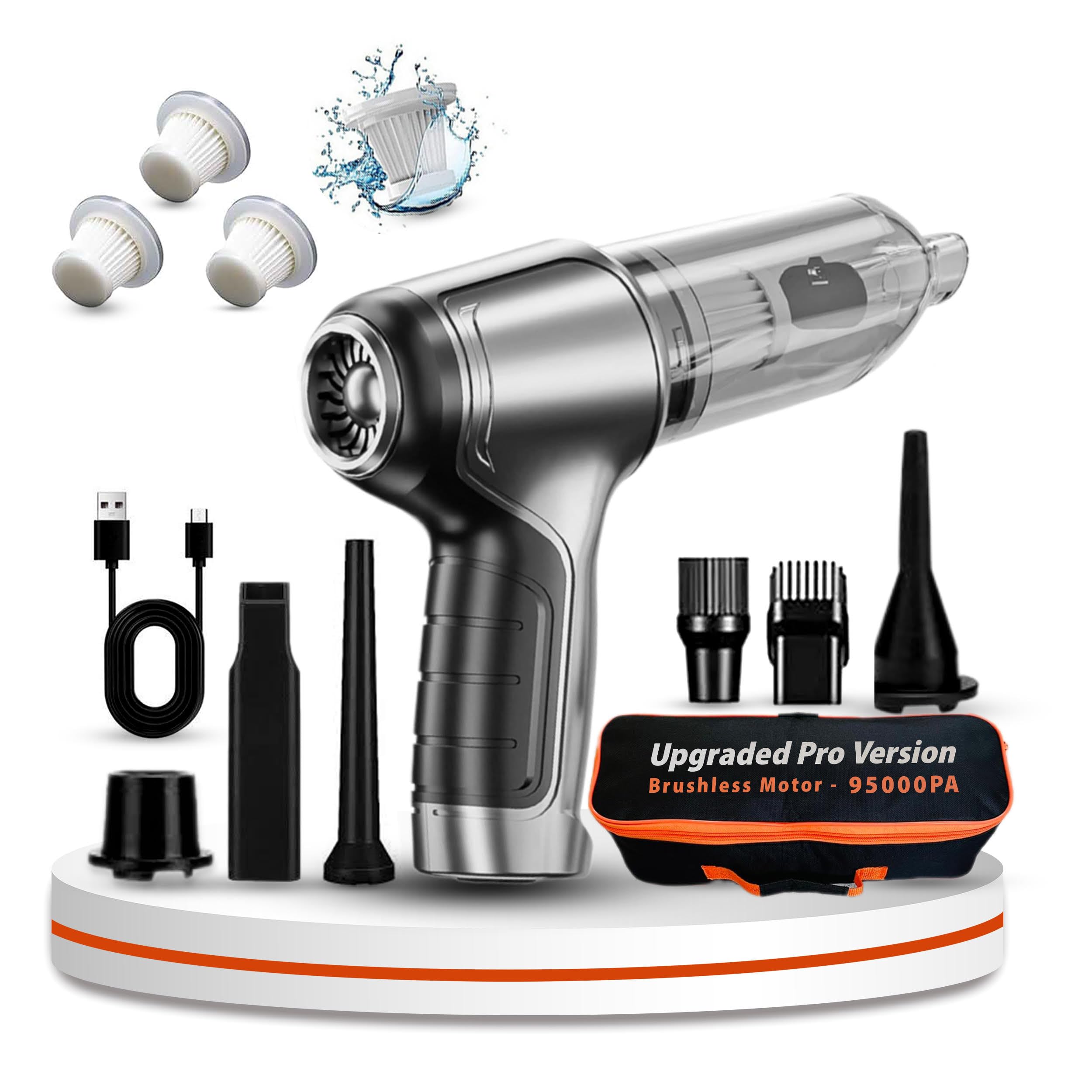 Handheld Wireless Vacuum Cleaner- Powerful 95000 Pa Suction Portable Lightweight Cordless- Long Runtime Rechargeable Battery Quick Charge for Home, Office, Car, Sofa, Pet Hair, Corner Cleaning