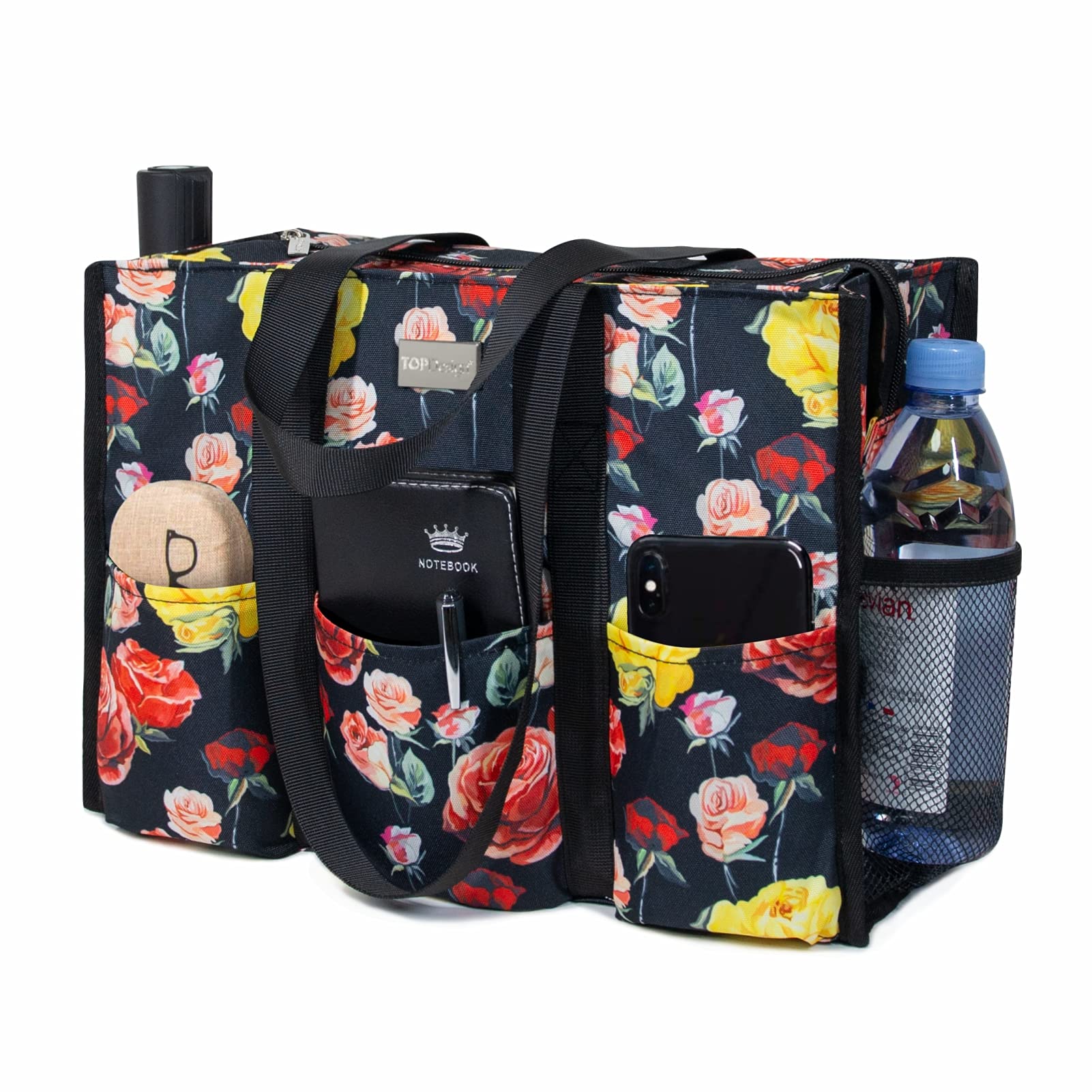 TOPDesign Utility Water Resistant Tote Bag with 13 Pockets, Zipper Closure