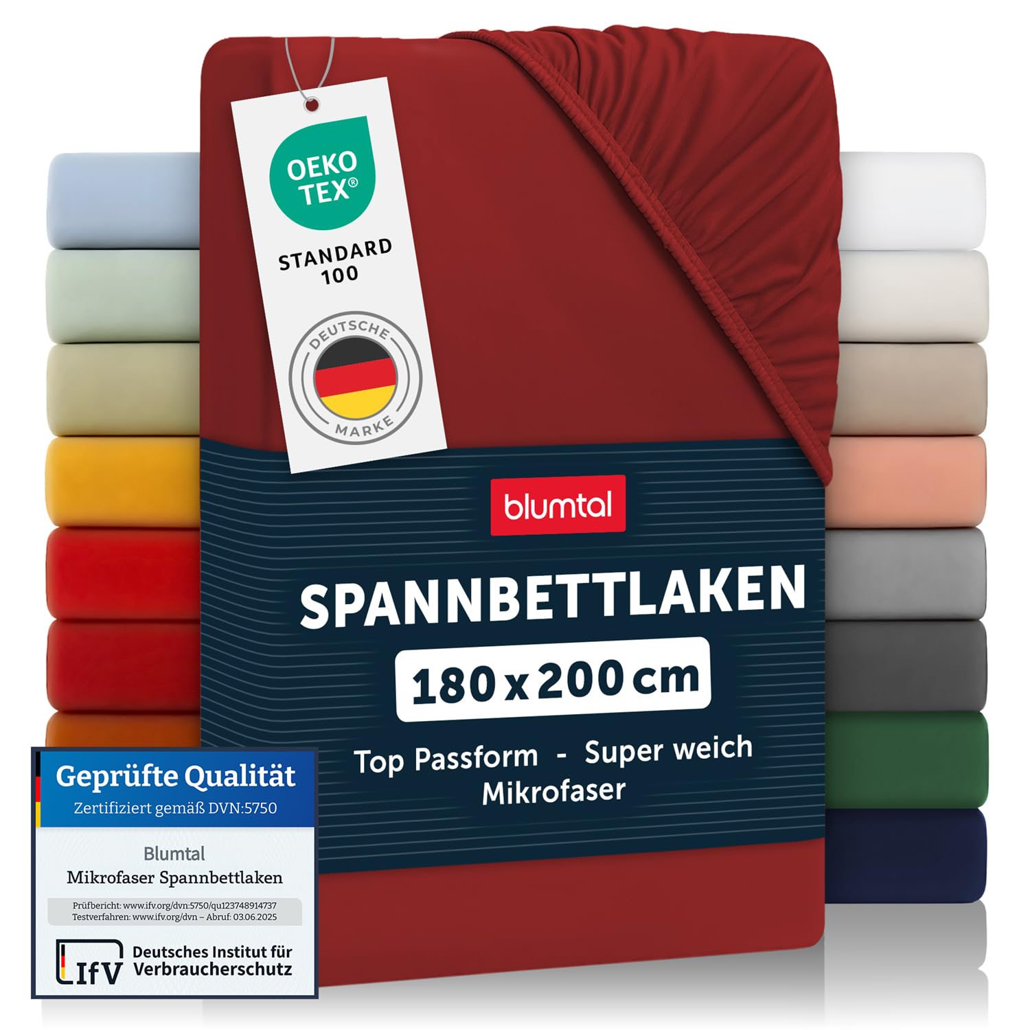 Blumtal® Spannbettlaken 180x200cm aus Microfaser - Oekotex zertifiziertes Bettlaken 180x200 - Leintuch 180x200/Spannbettuch 180x200cm - Spannleintuch 180x200-180x200 Spannbettlaken -Aurora Red - Rot