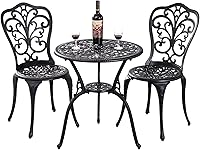 Vista 8 de Juego de 2 mesas y sillas de bistró para exteriores, resistentes a la corrosión, con agujero para paraguas, juego de mesa grande para exteriores