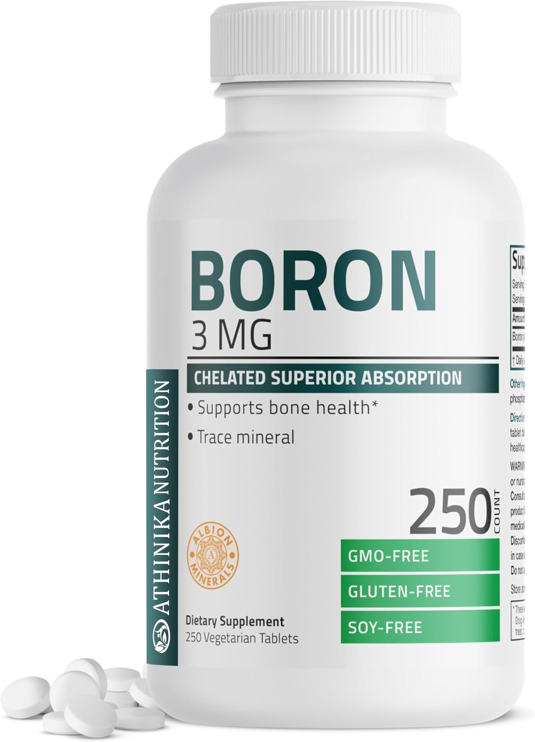 Boron 3 MG Chelated Superior Absorption Supports Bone Health Trace Mineral, Non-GMO, 250 Vegetarian Tablets-image-9