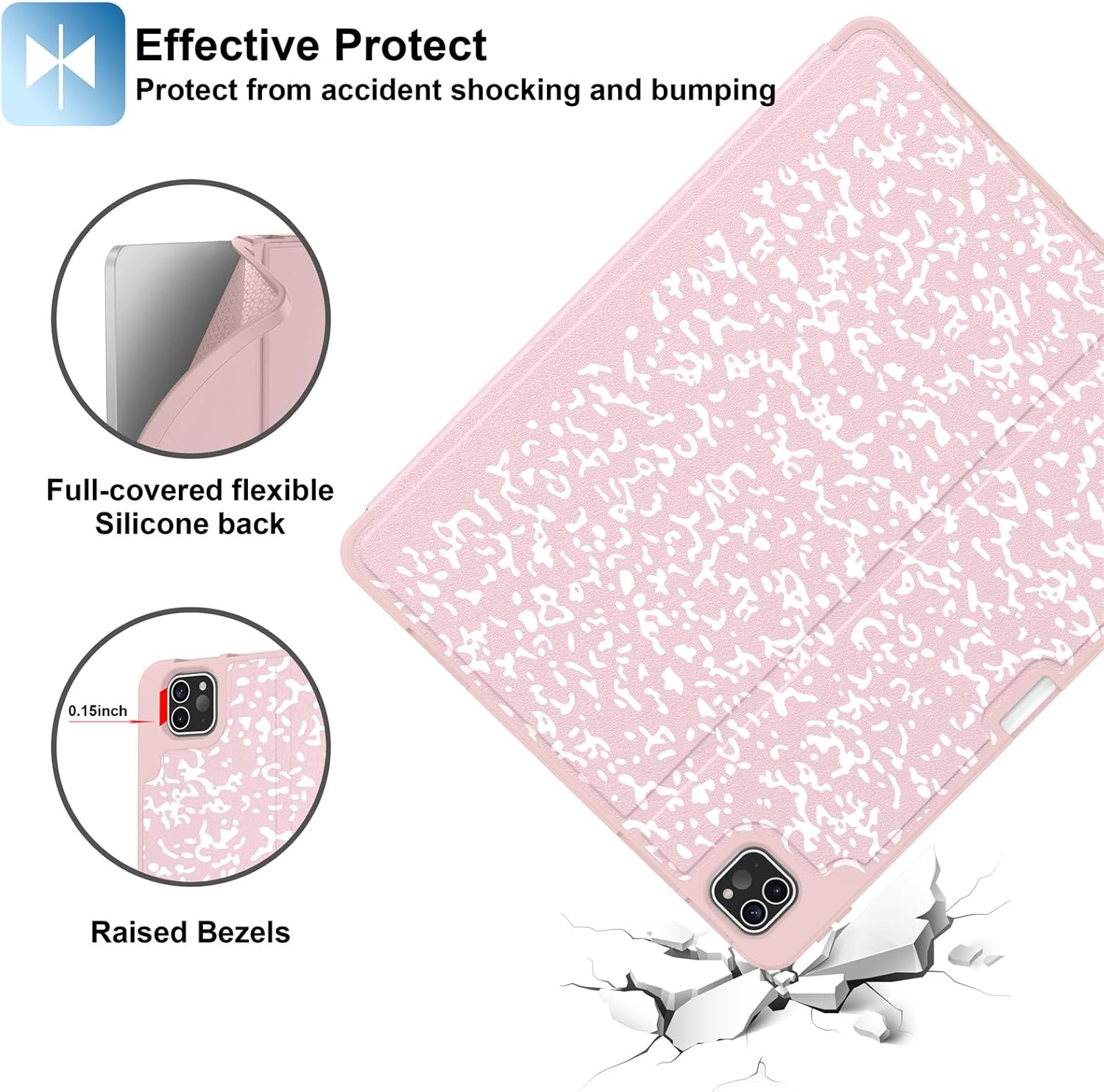 Supveco Case for iPad Air 13 Inch (M3) 2025/(M2) 2024 with Pencil Holder,Premium Folio Stand Case with Soft TPU Back Cover,and Auto Wake/Sleep-Pink - Image 6