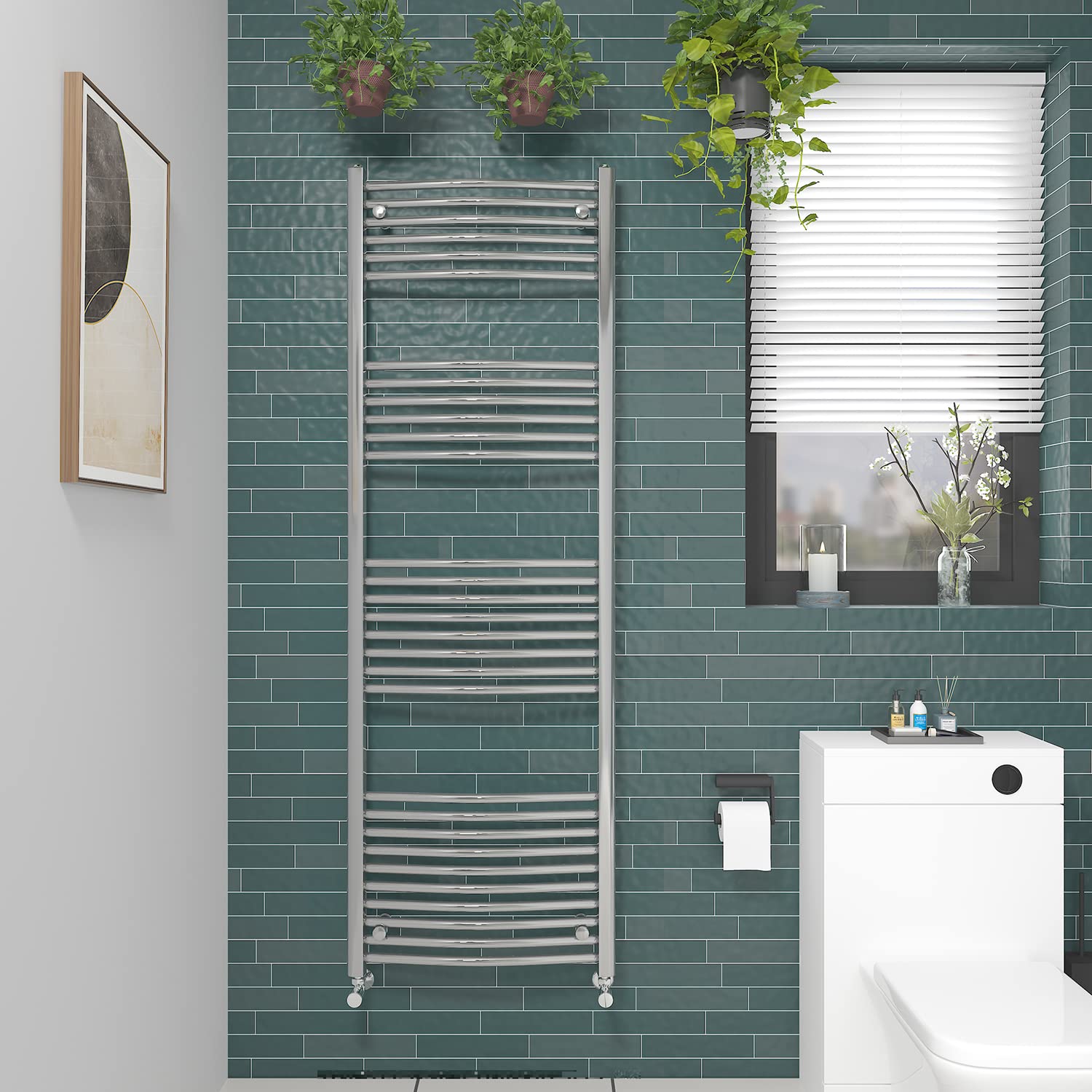 Nrg Curved Chrome Bathroom Heated Towel Rail Radiator Central Heating Ladder Rad Warmer 1800X600mm