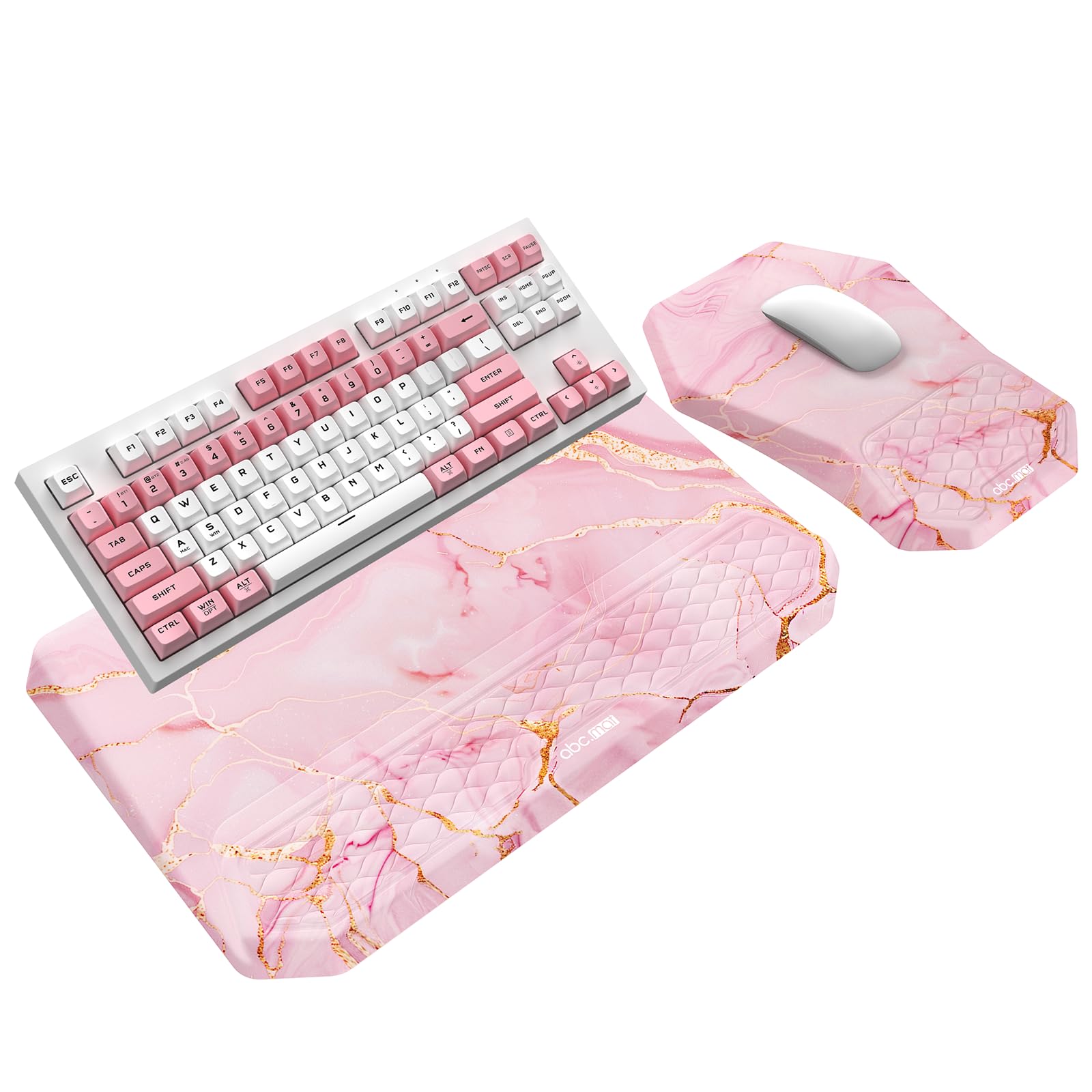 3-in-1 Ergonomic Keyboard Stand with Wrist Rest &amp; Mouse Pad Set,Pink Marble