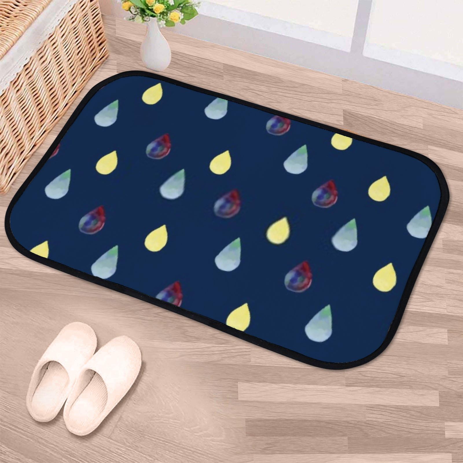 Nuansexi Bathroom Rugs Drops Blue Background Hand Drawn Floor Mats Non Slip Bathmat Doormat Tub Mat Coral Velvet Absorbent Entrance Carpet Mats Machine Washable Bedroom Decor