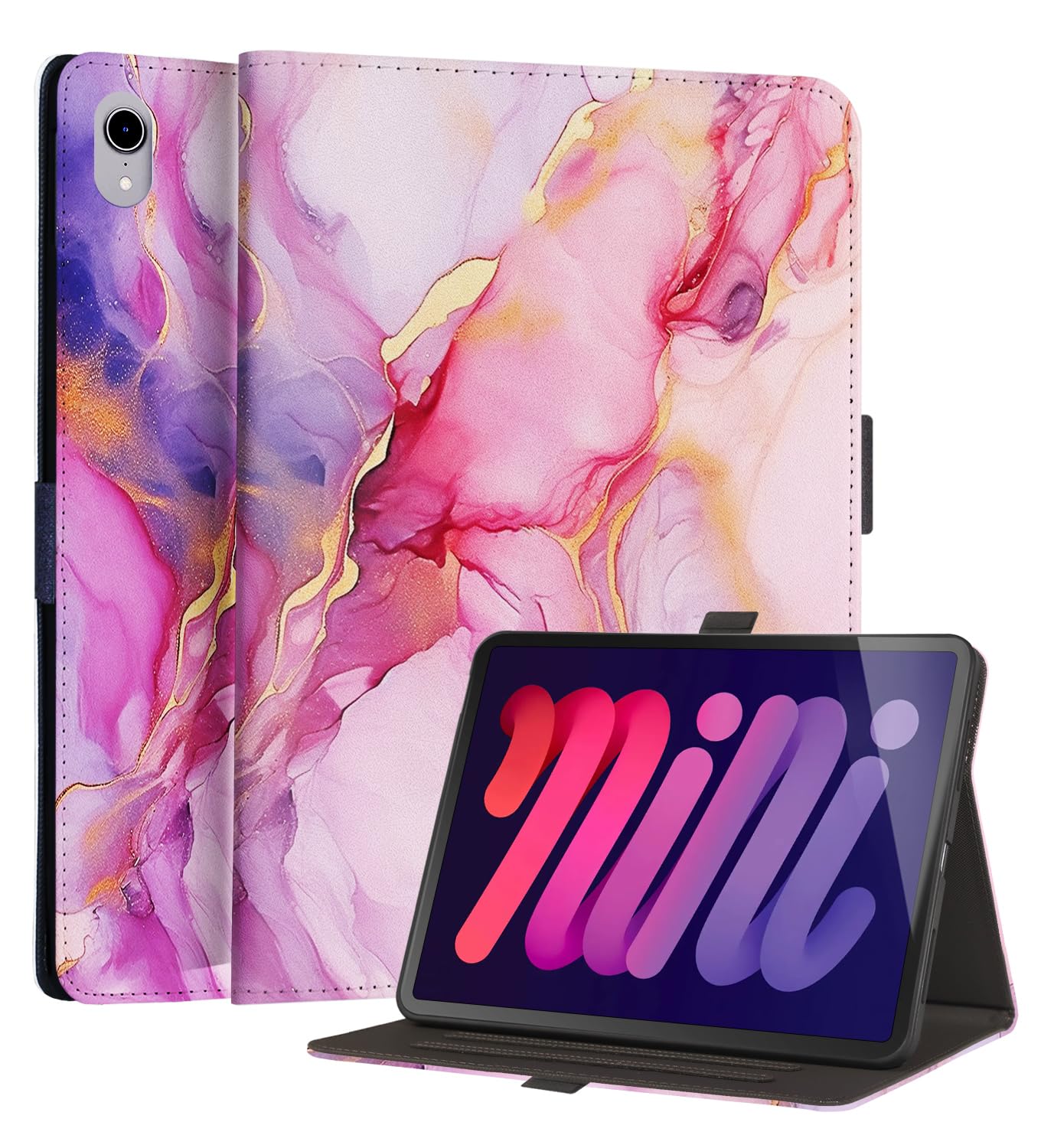 Anpredo Case for iPad Mini 7/6 Generation 8.3 Inch with Auto Wake/Sleep, Cases for Apple New iPad Mini 7th 2024(A17 Pro)/Mini 6th Gen 2021, Protective Folio Cover w/Multi-Angle Viewing, Pink Marble